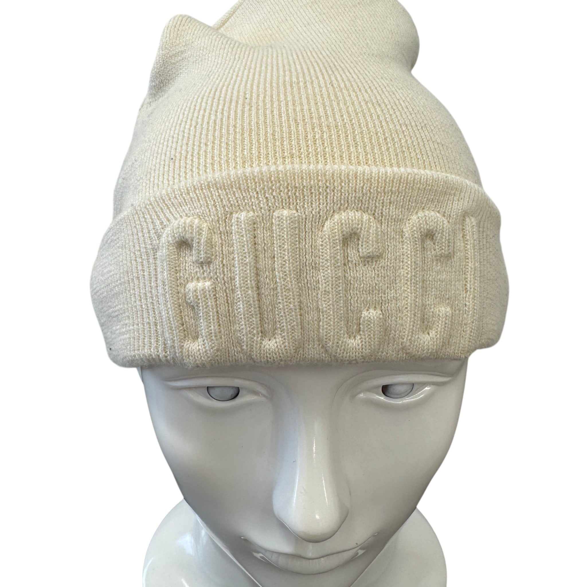 Men's Logo Embossed Beanie Hat Cream