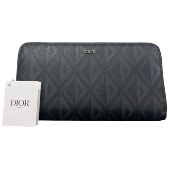 Women's Cd Diamond Zipped Long Wallet Black