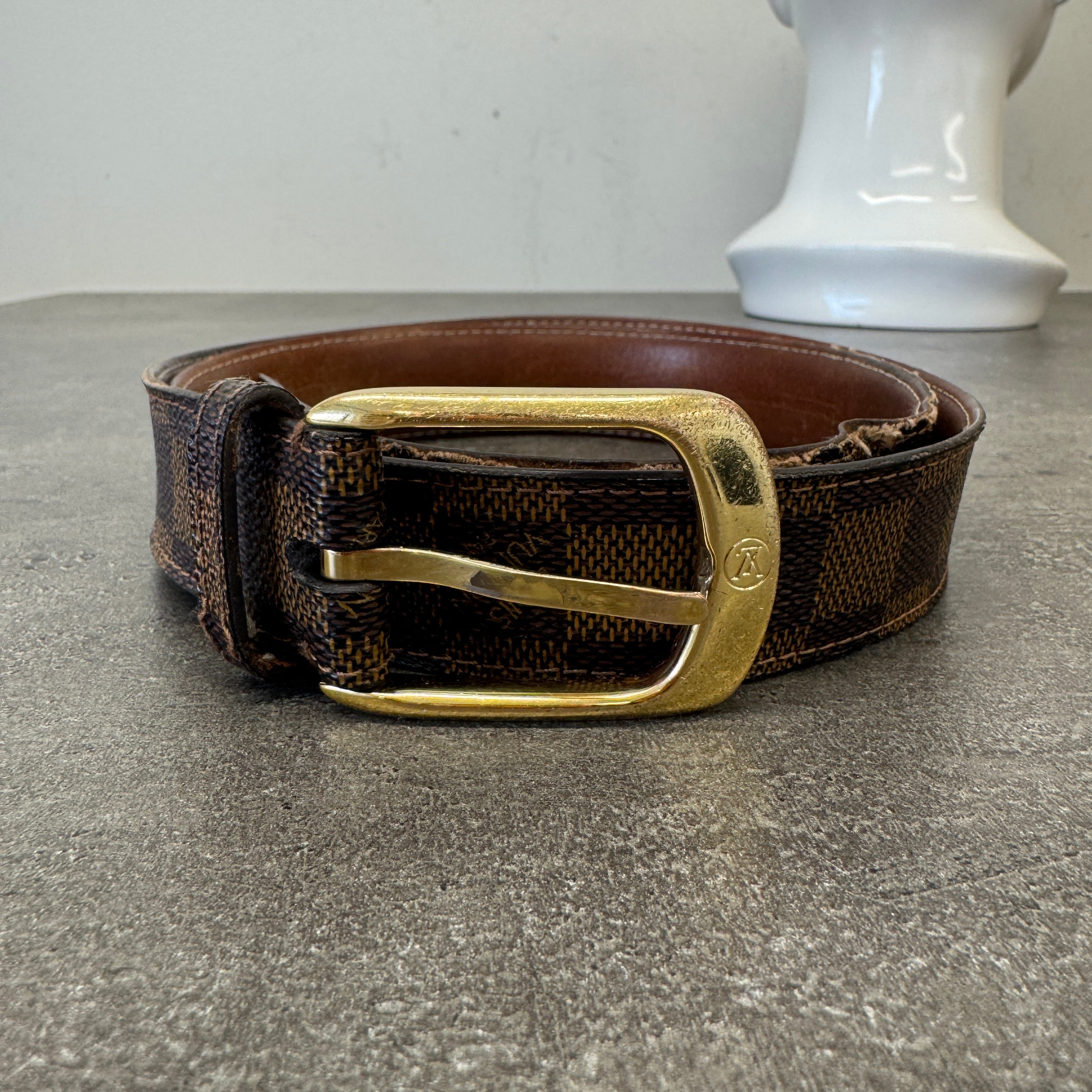 Men's Damier Ebene Belt Brown Size 95cm / UK 14