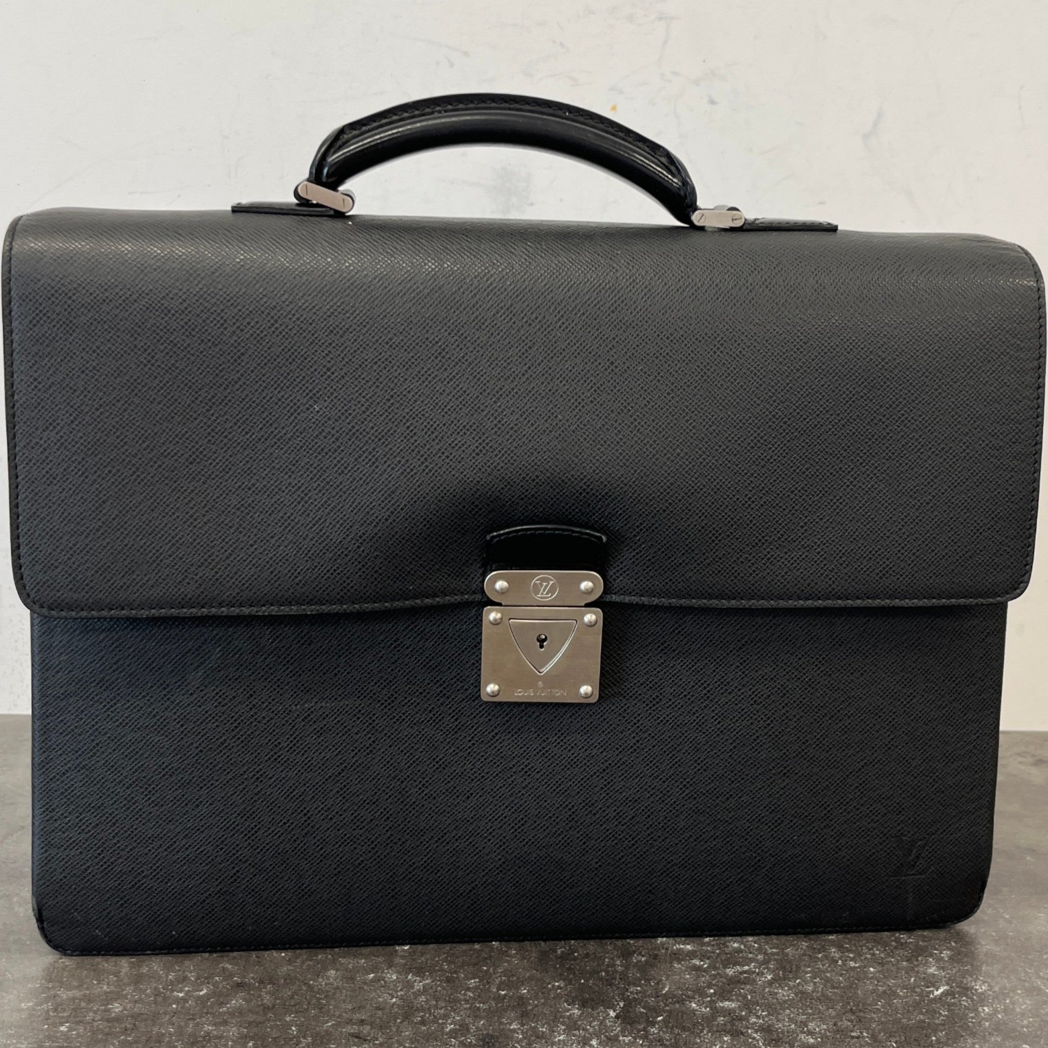 Men's Robusto Taiga Leather Briefcase Bag Black