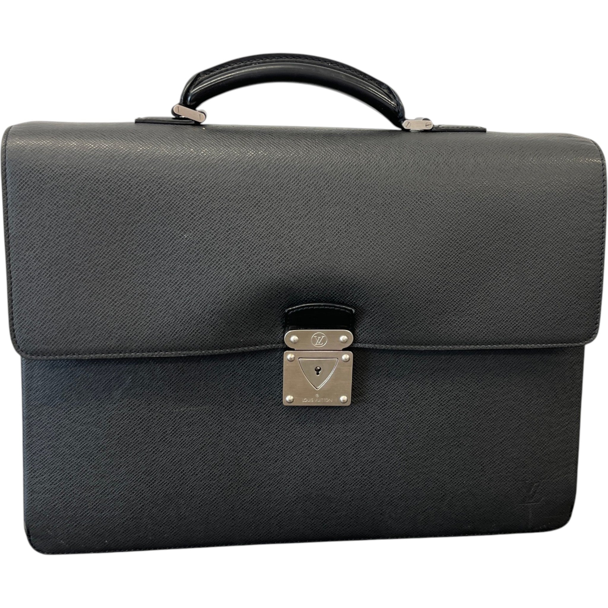 Men's Robusto Taiga Leather Briefcase Bag Black