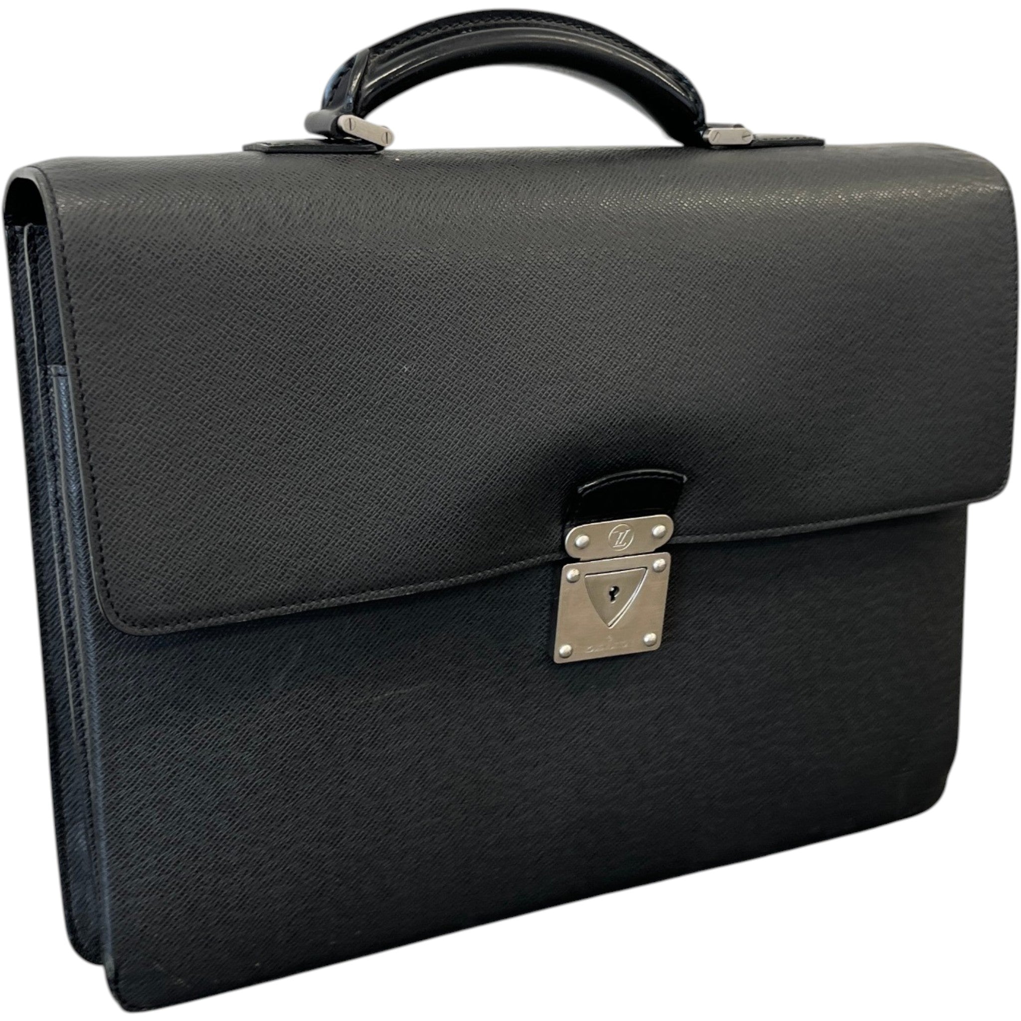 Men's Robusto Taiga Leather Briefcase Bag Black