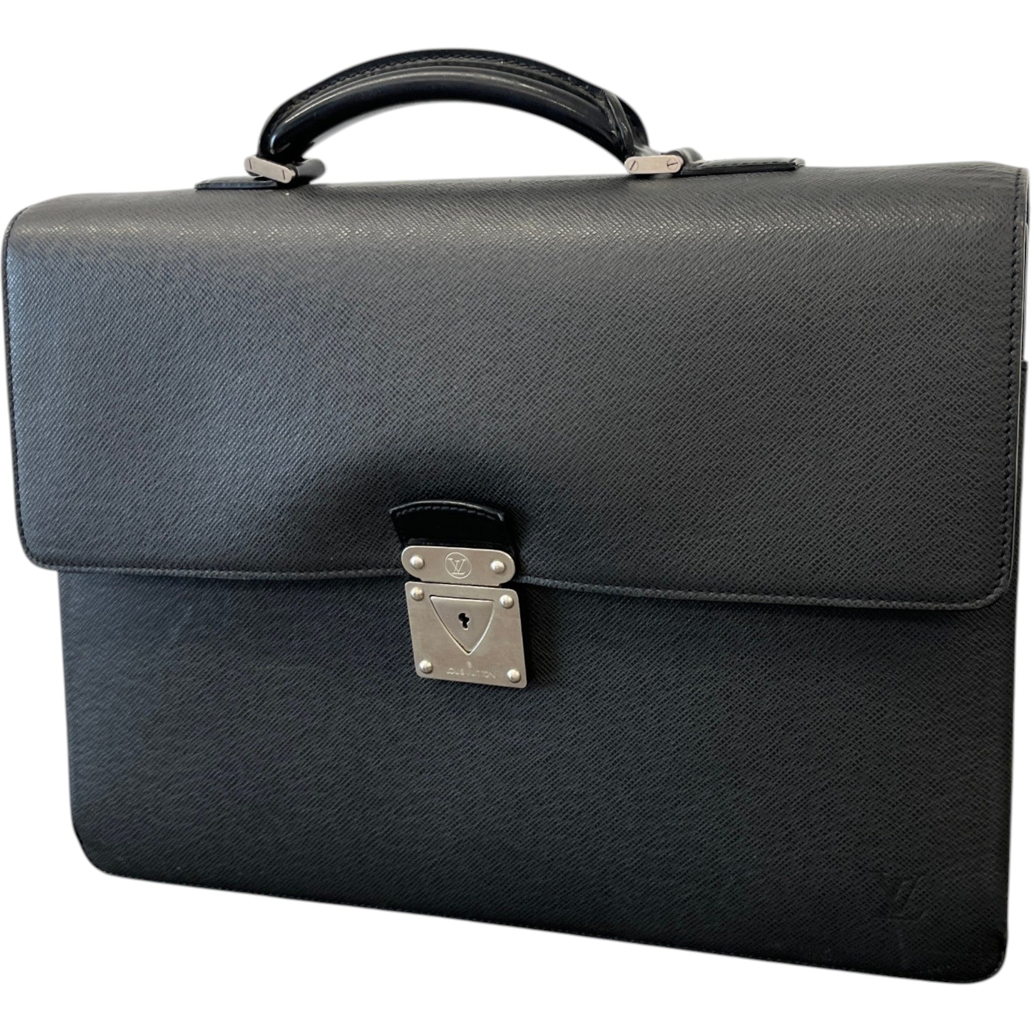 Men's Robusto Taiga Leather Briefcase Bag Black