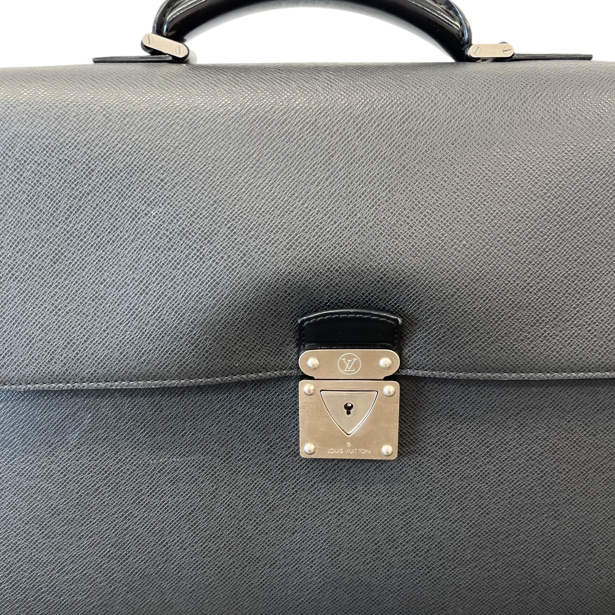 Men's Robusto Taiga Leather Briefcase Bag Black