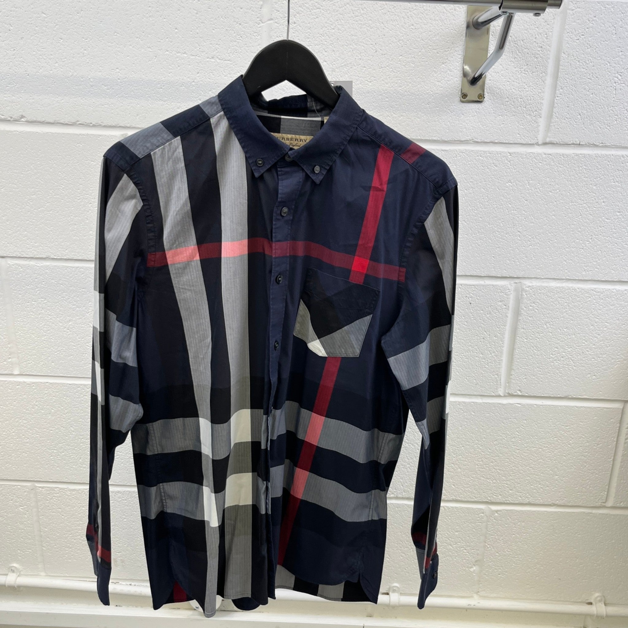 Men's Check Print Long Sleeve Shirt Navy Size L