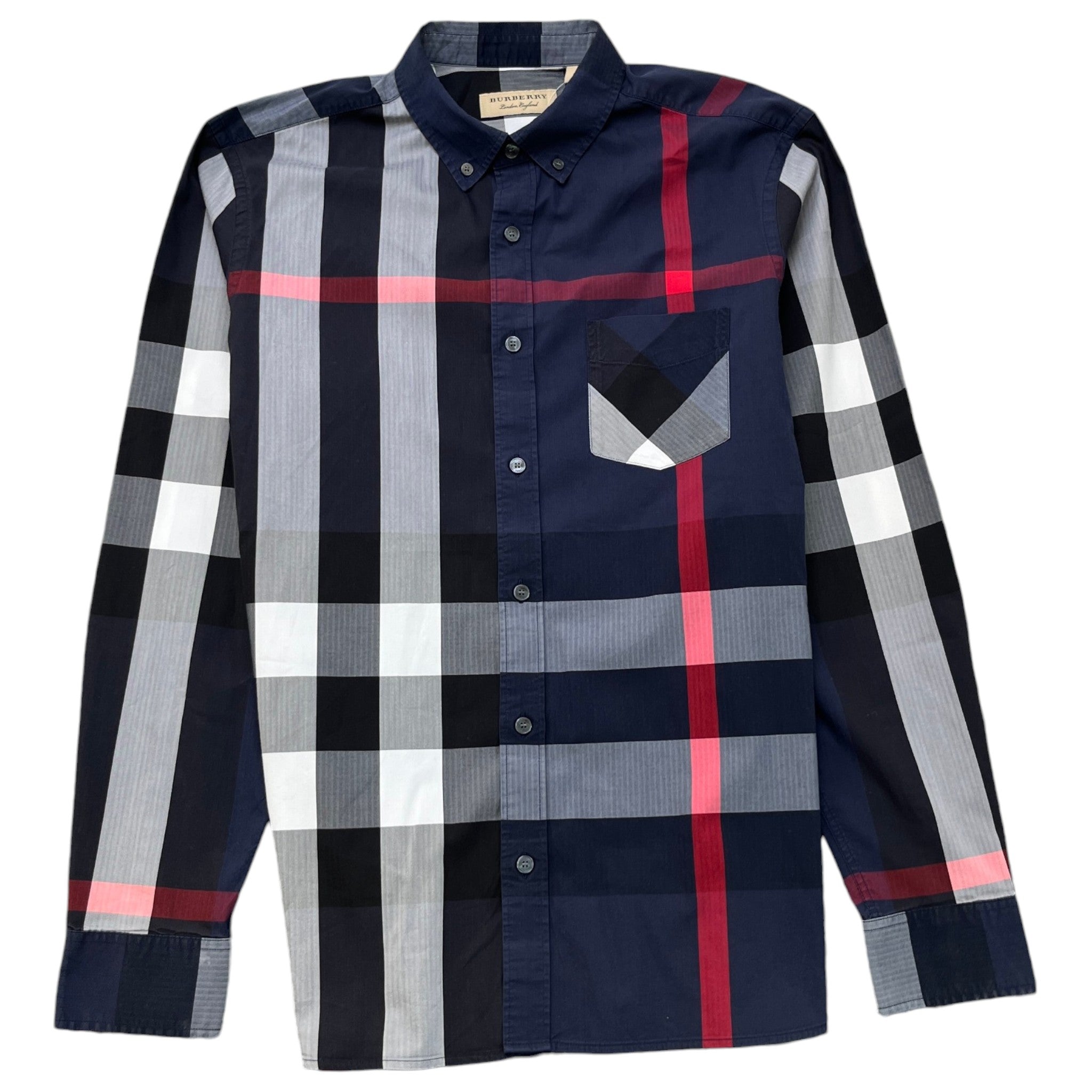 Men's Check Print Long Sleeve Shirt Navy Size L
