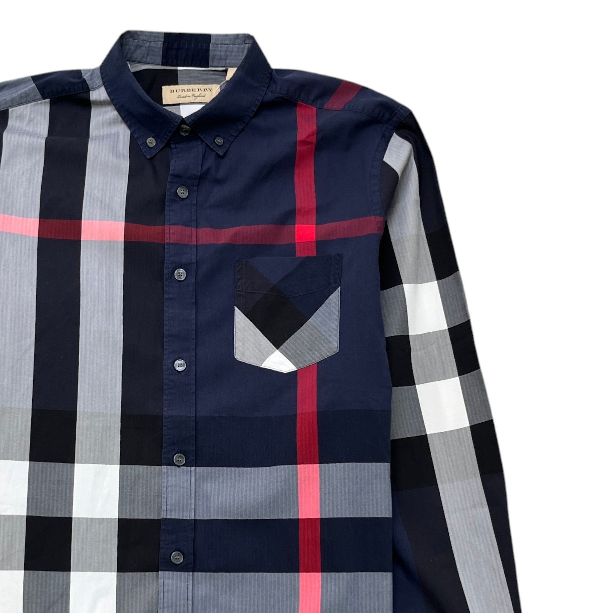 Men's Check Print Long Sleeve Shirt Navy Size L