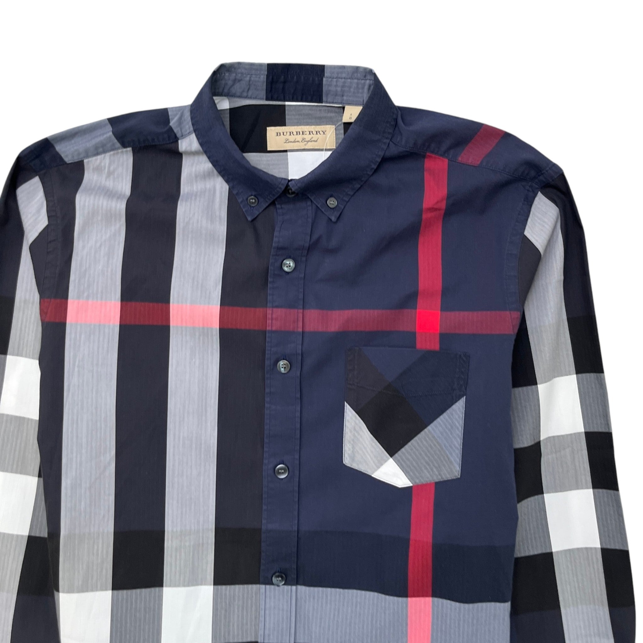 Men's Check Print Long Sleeve Shirt Navy Size L