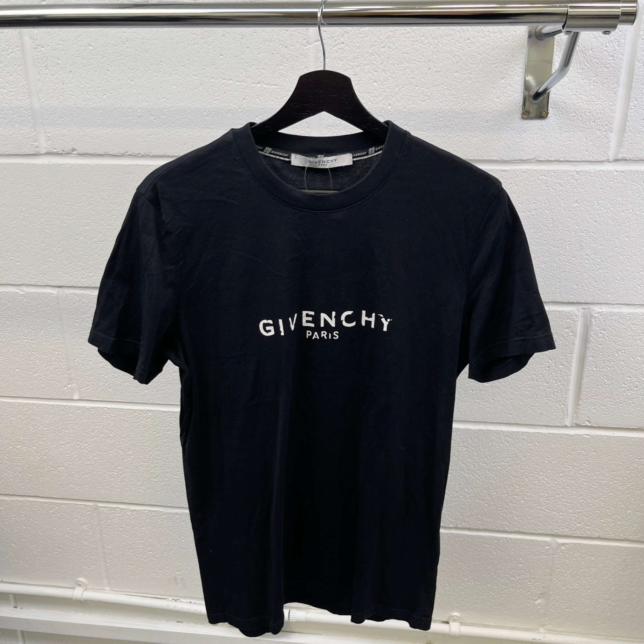 Men's Distressed Logo Print T-Shirt Black Size S