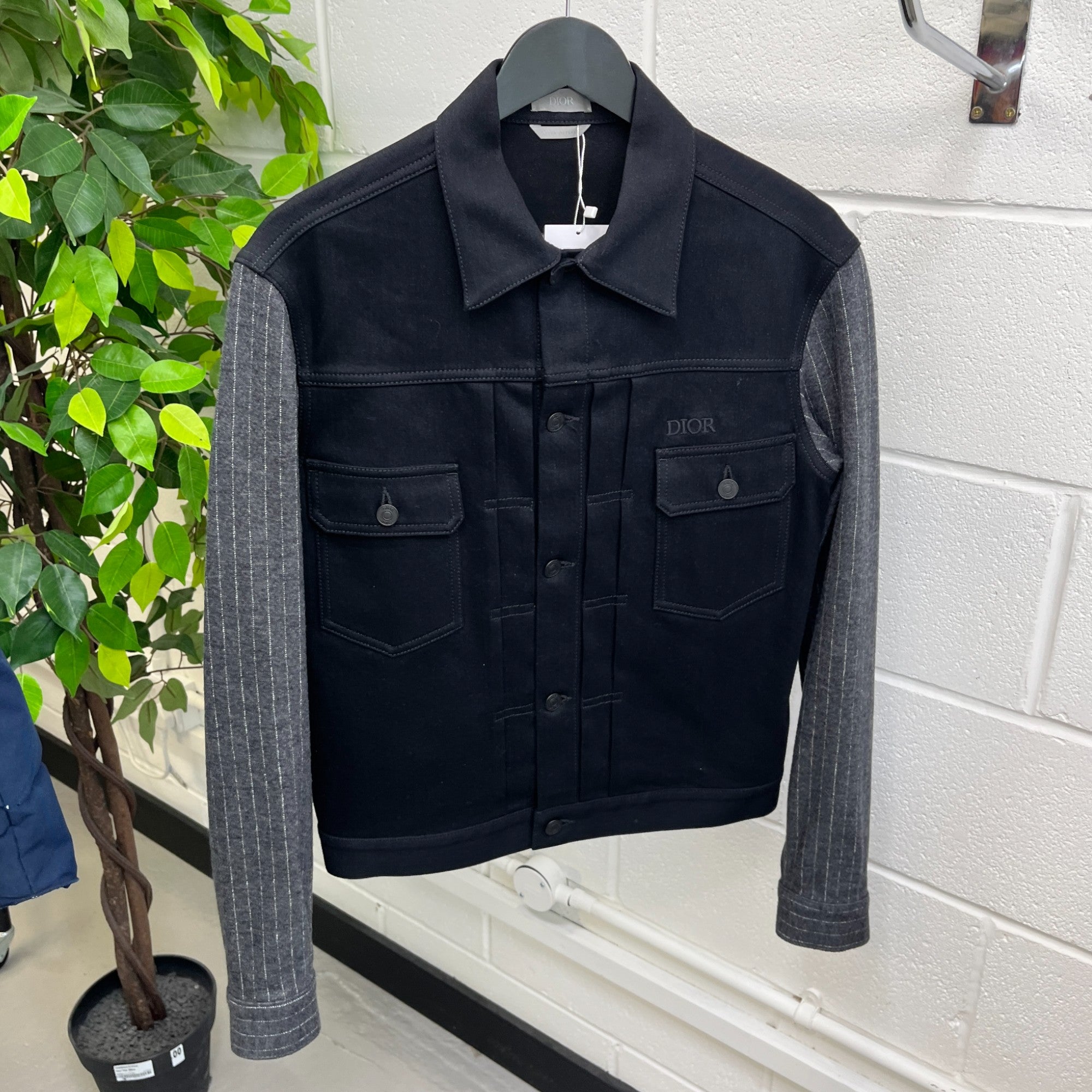 Men's Woollen Sleeves Embroidered Logo Jacket Black Size IT 44 / XS