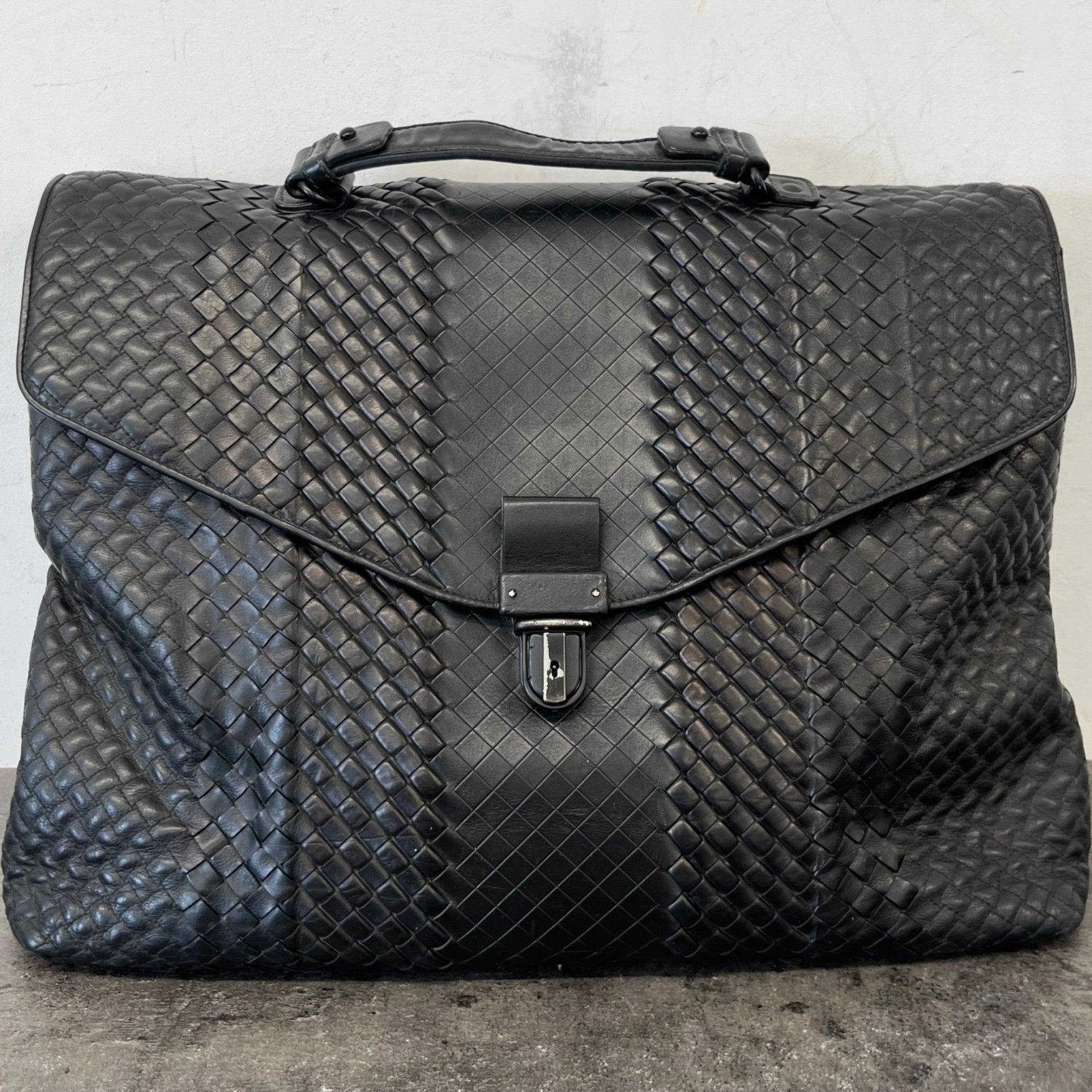 Men's Intrecciato Woven Briefcase Bag Black