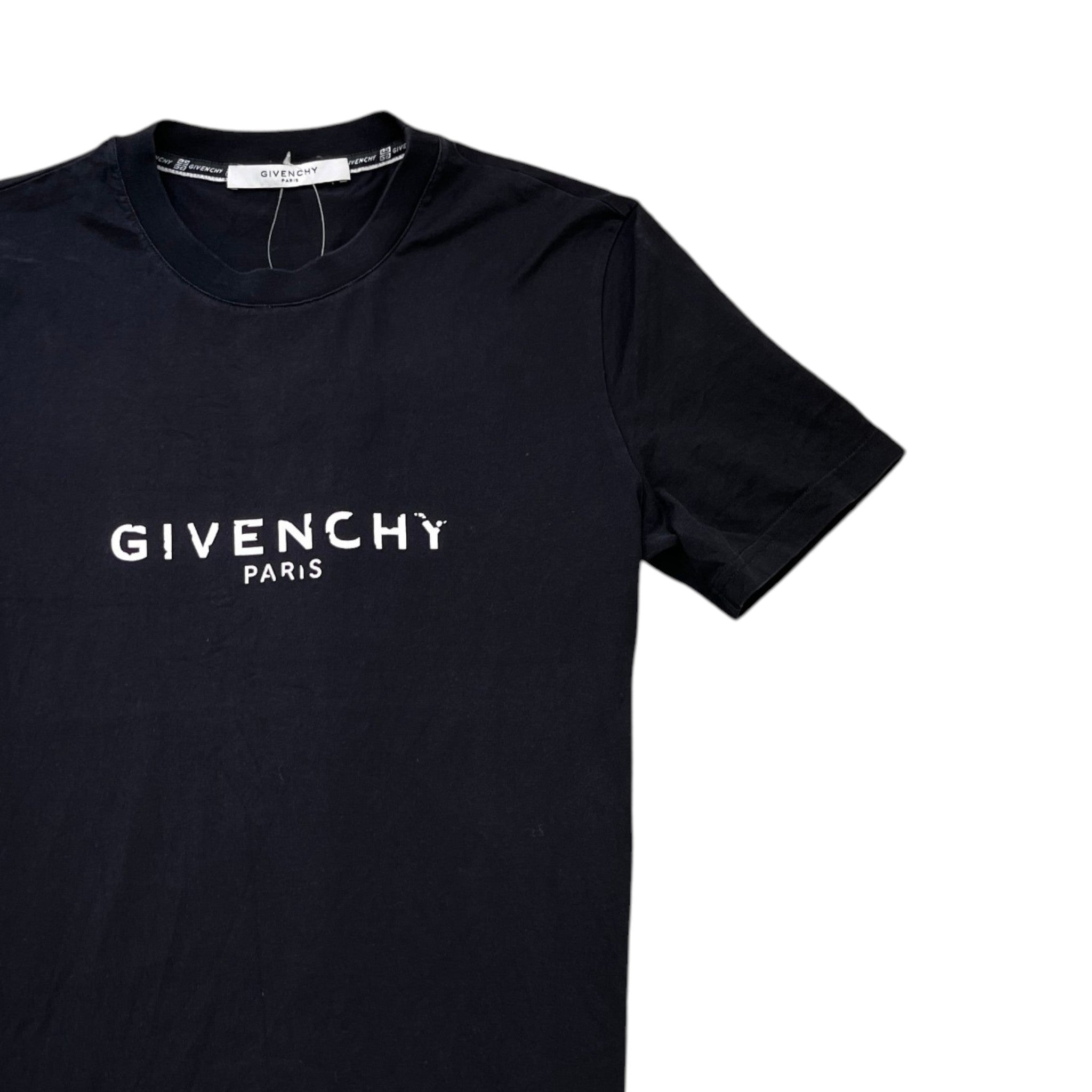 Men's Distressed Logo Print T-Shirt Black Size S