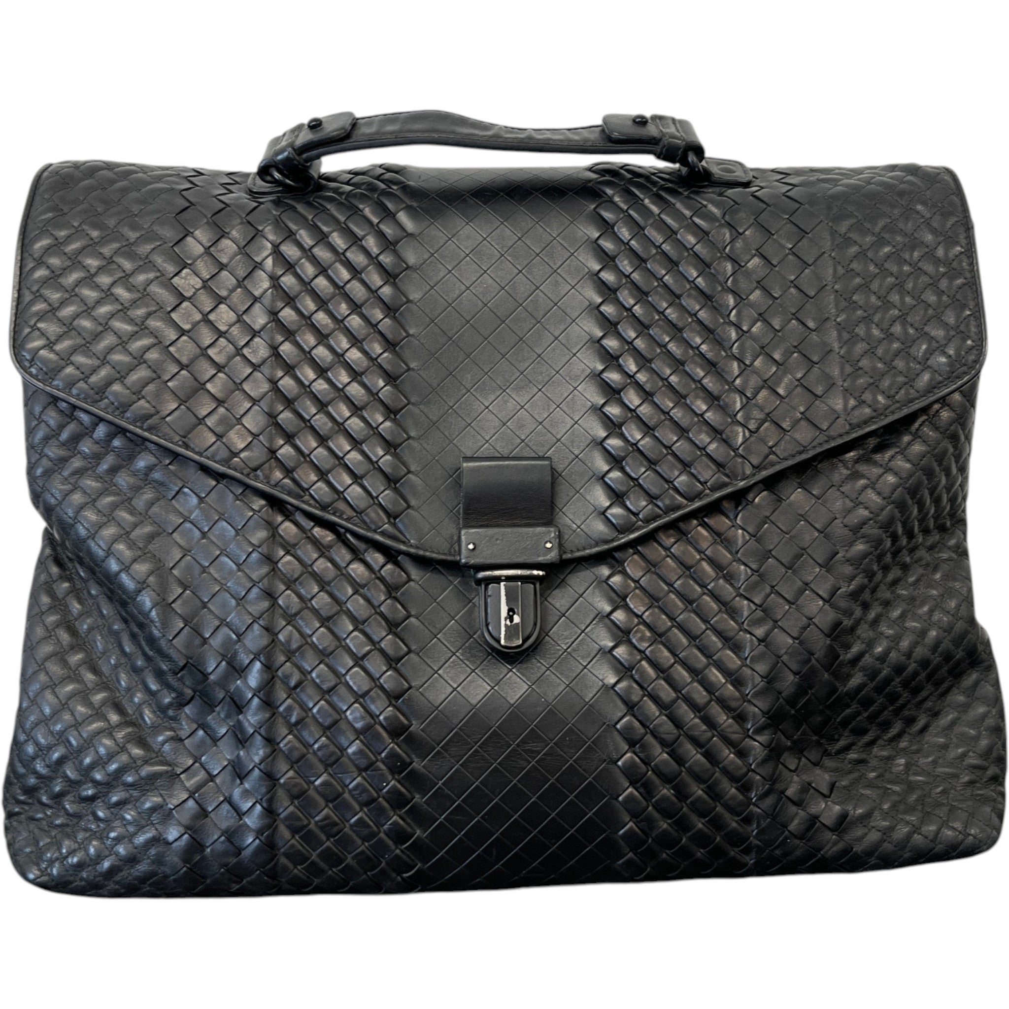 Men's Intrecciato Woven Briefcase Bag Black