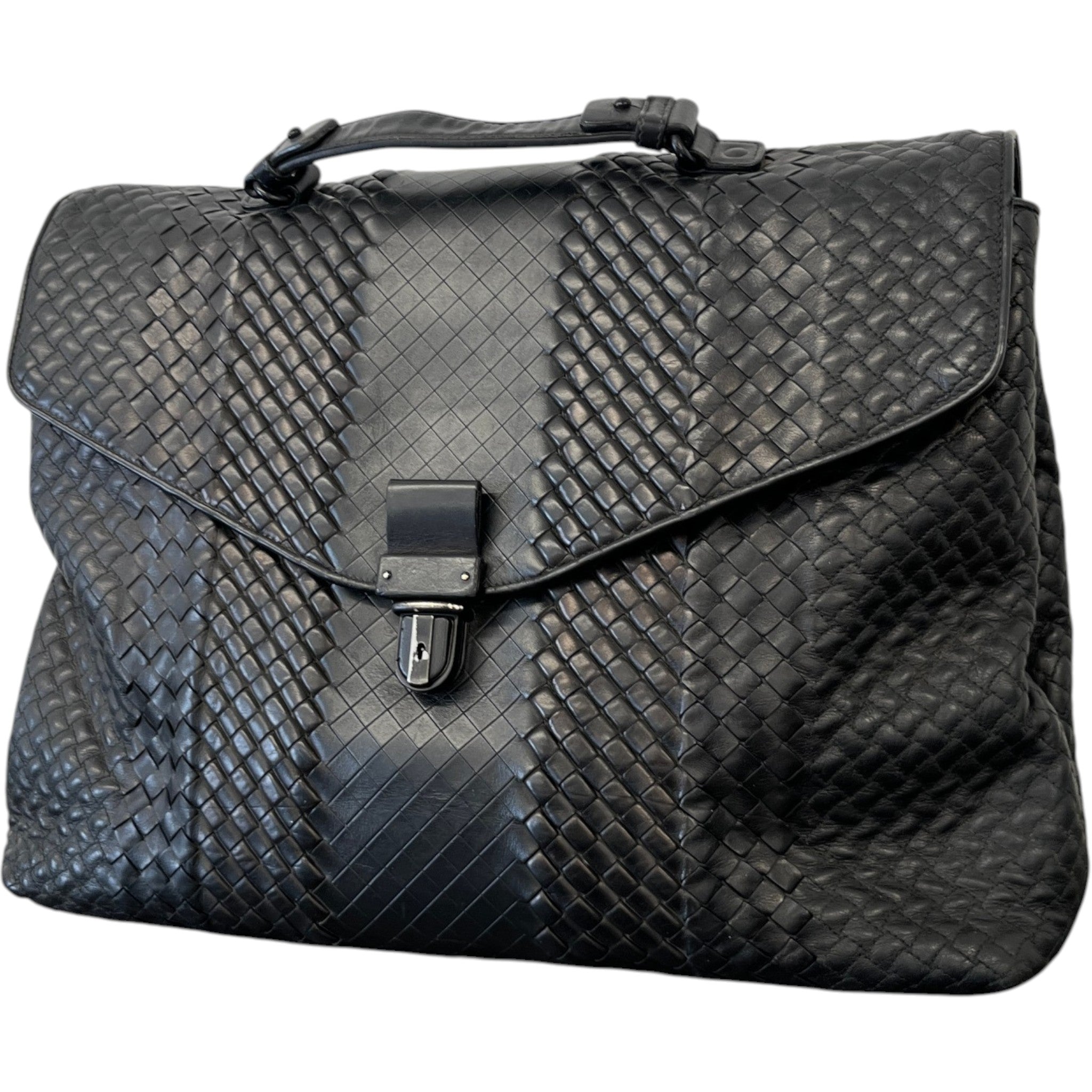 Men's Intrecciato Woven Briefcase Bag Black