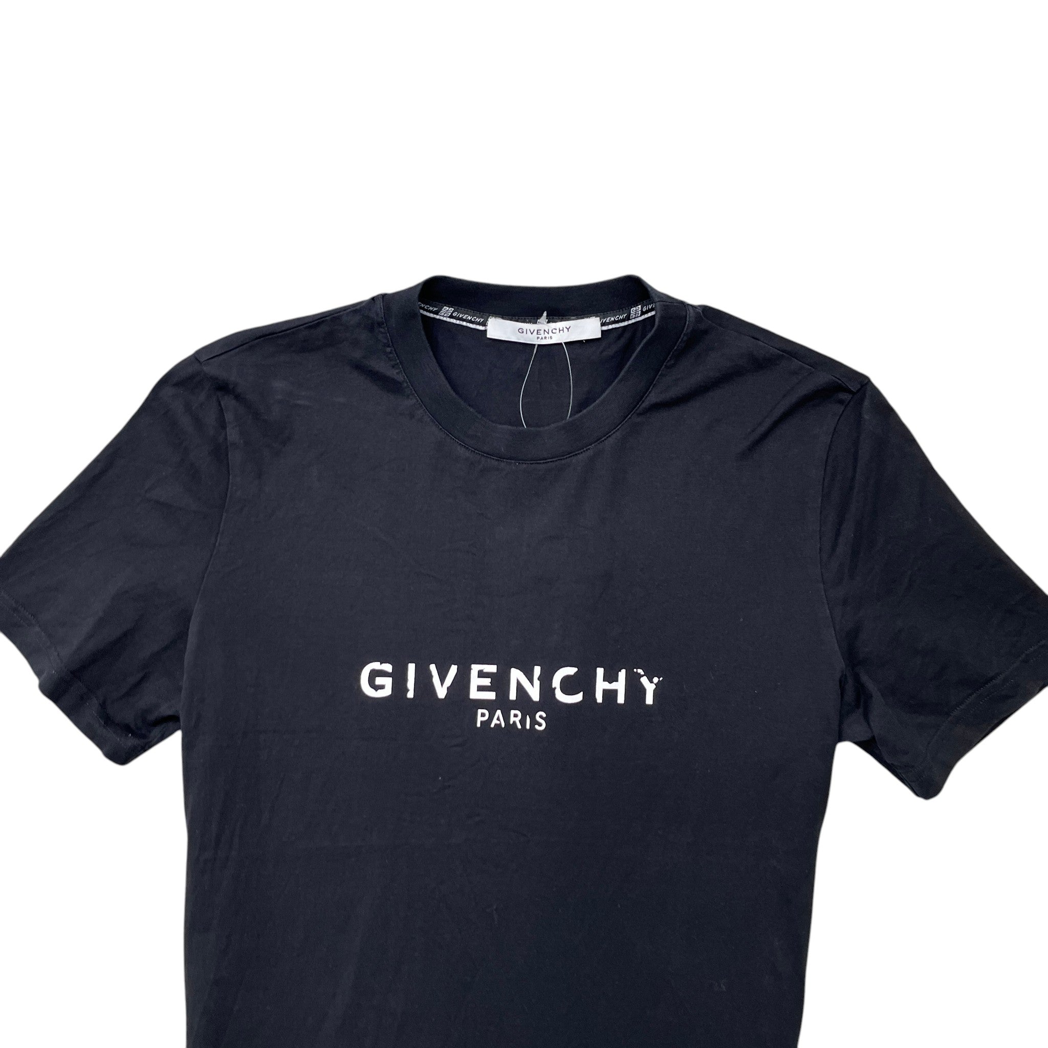 Men's Distressed Logo Print T-Shirt Black Size S