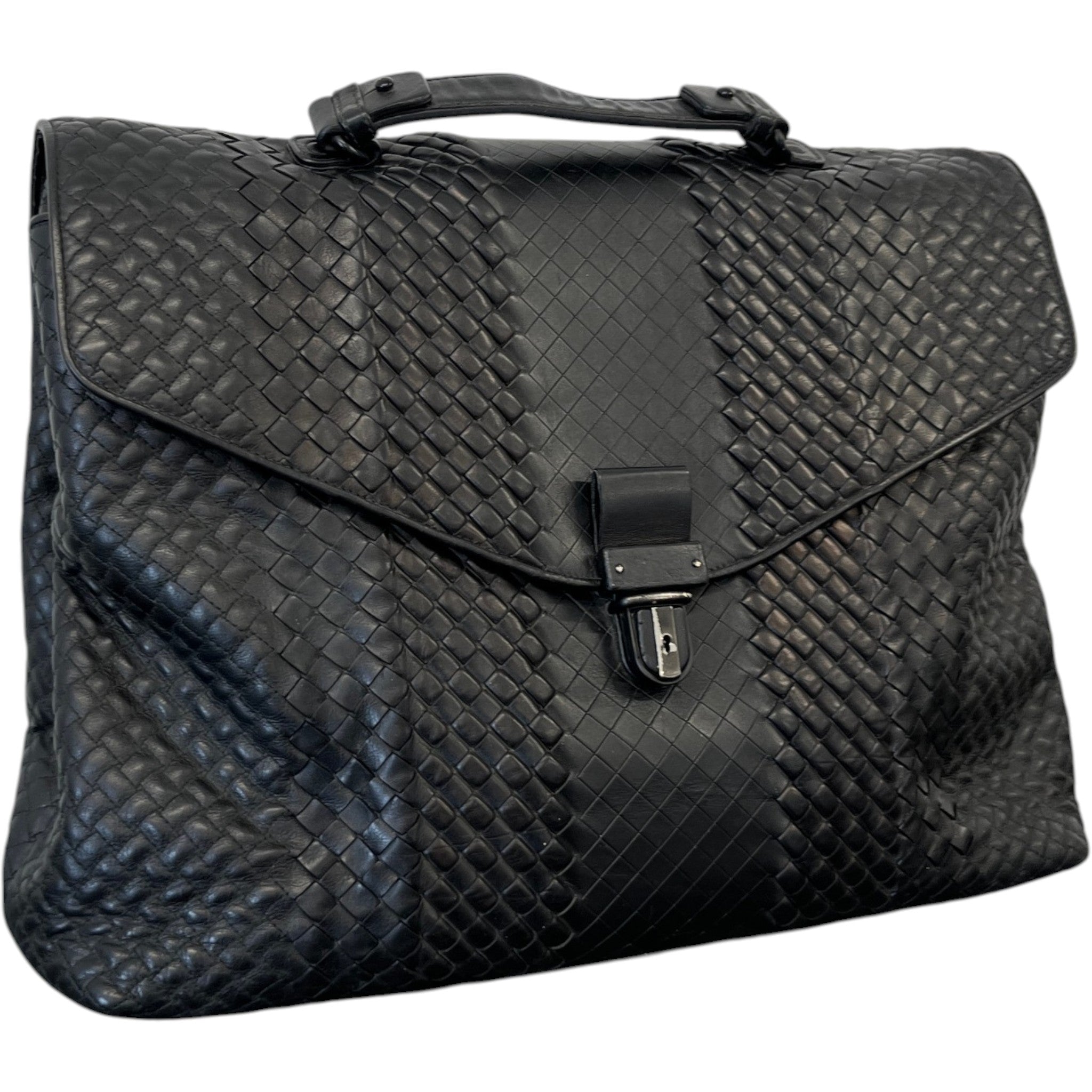 Men's Intrecciato Woven Briefcase Bag Black
