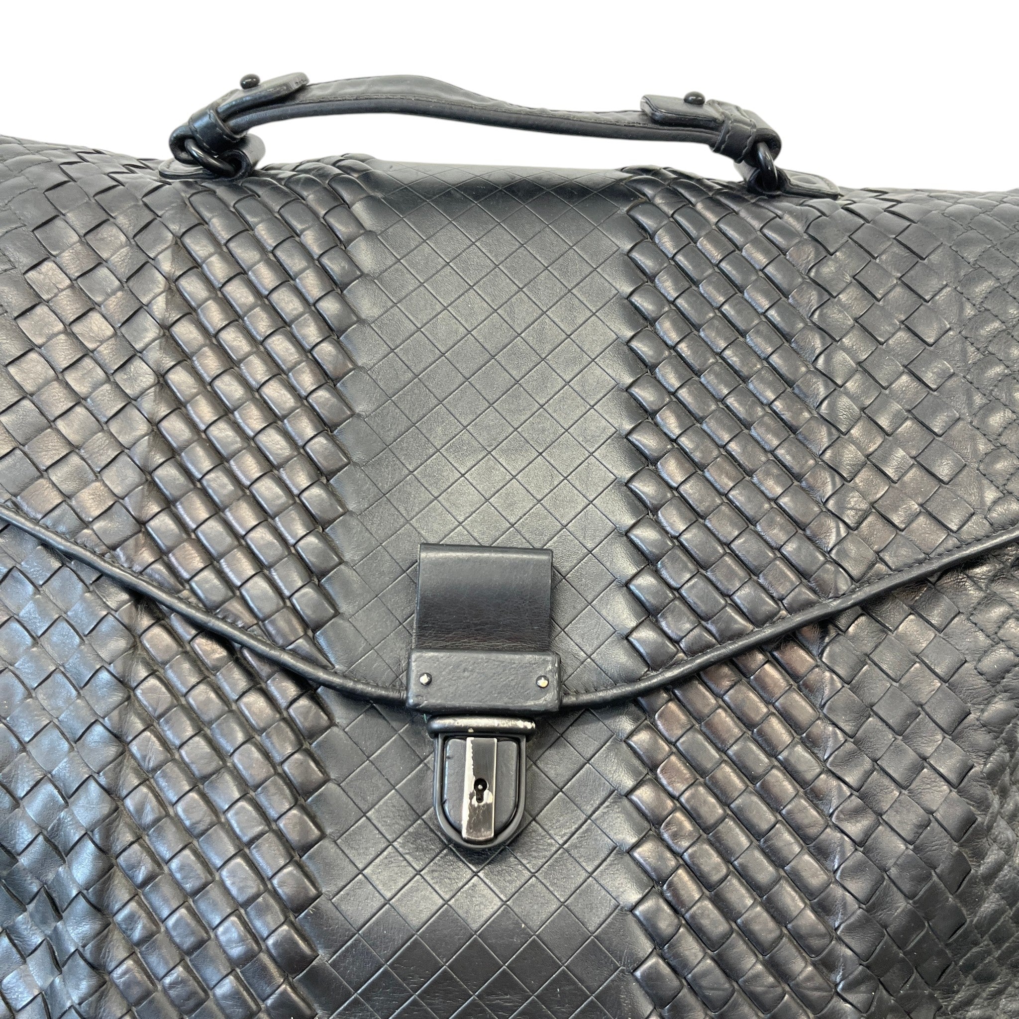 Men's Intrecciato Woven Briefcase Bag Black
