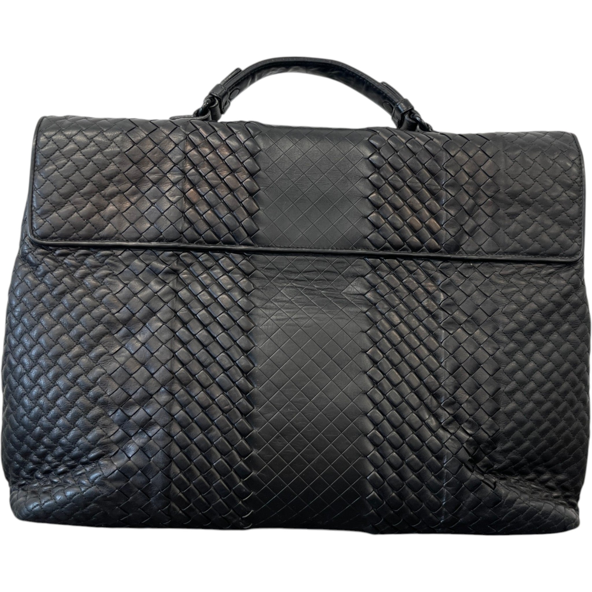 Men's Intrecciato Woven Briefcase Bag Black