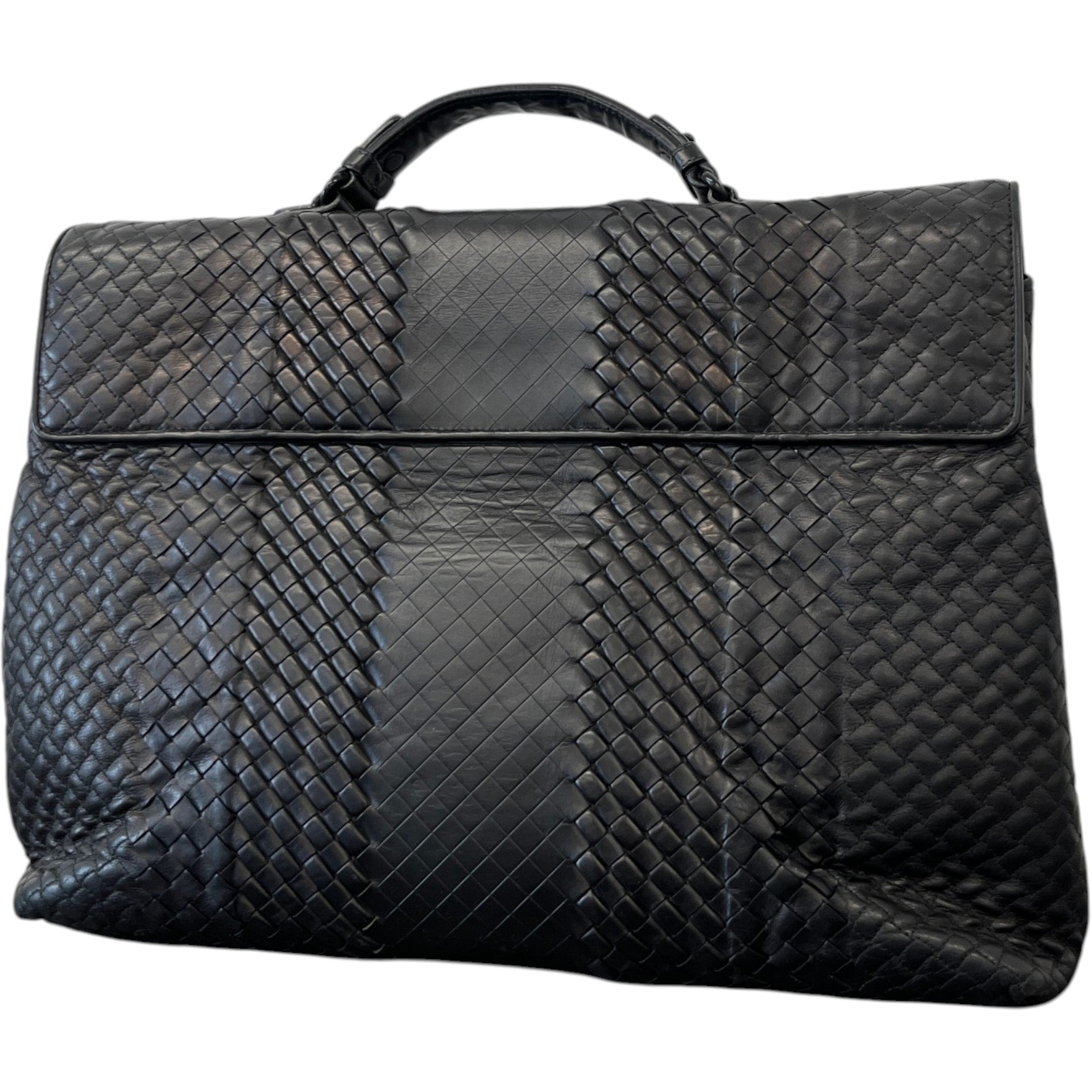 Men's Intrecciato Woven Briefcase Bag Black
