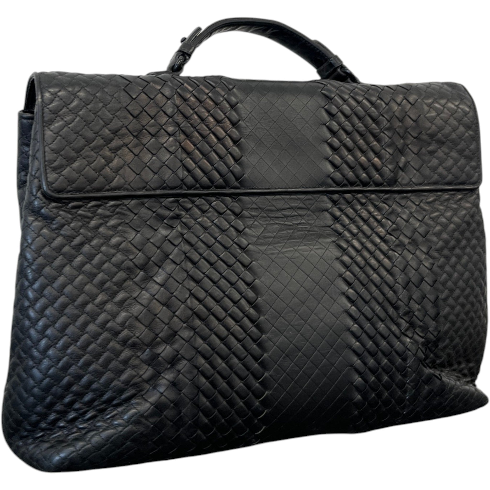 Men's Intrecciato Woven Briefcase Bag Black