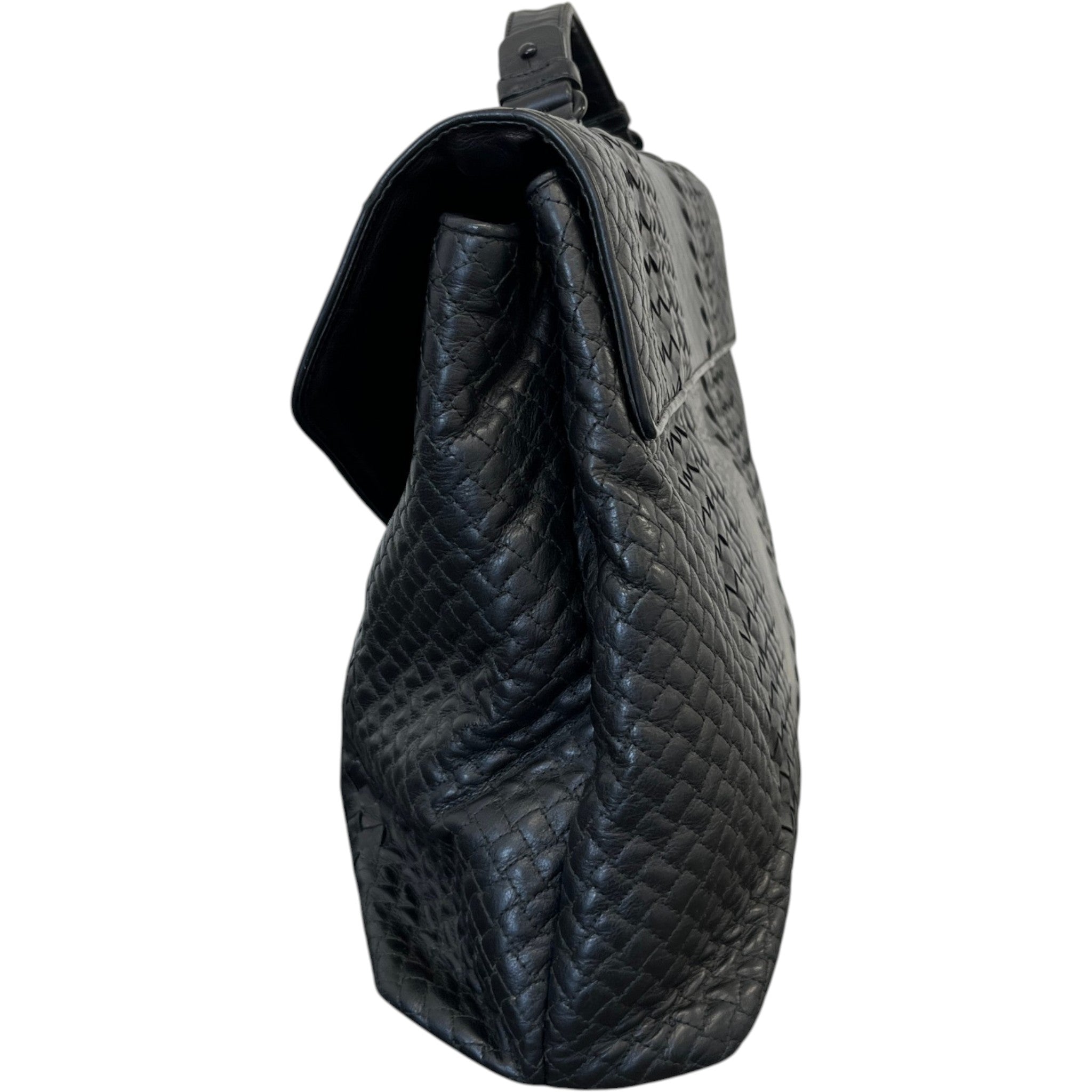 Men's Intrecciato Woven Briefcase Bag Black