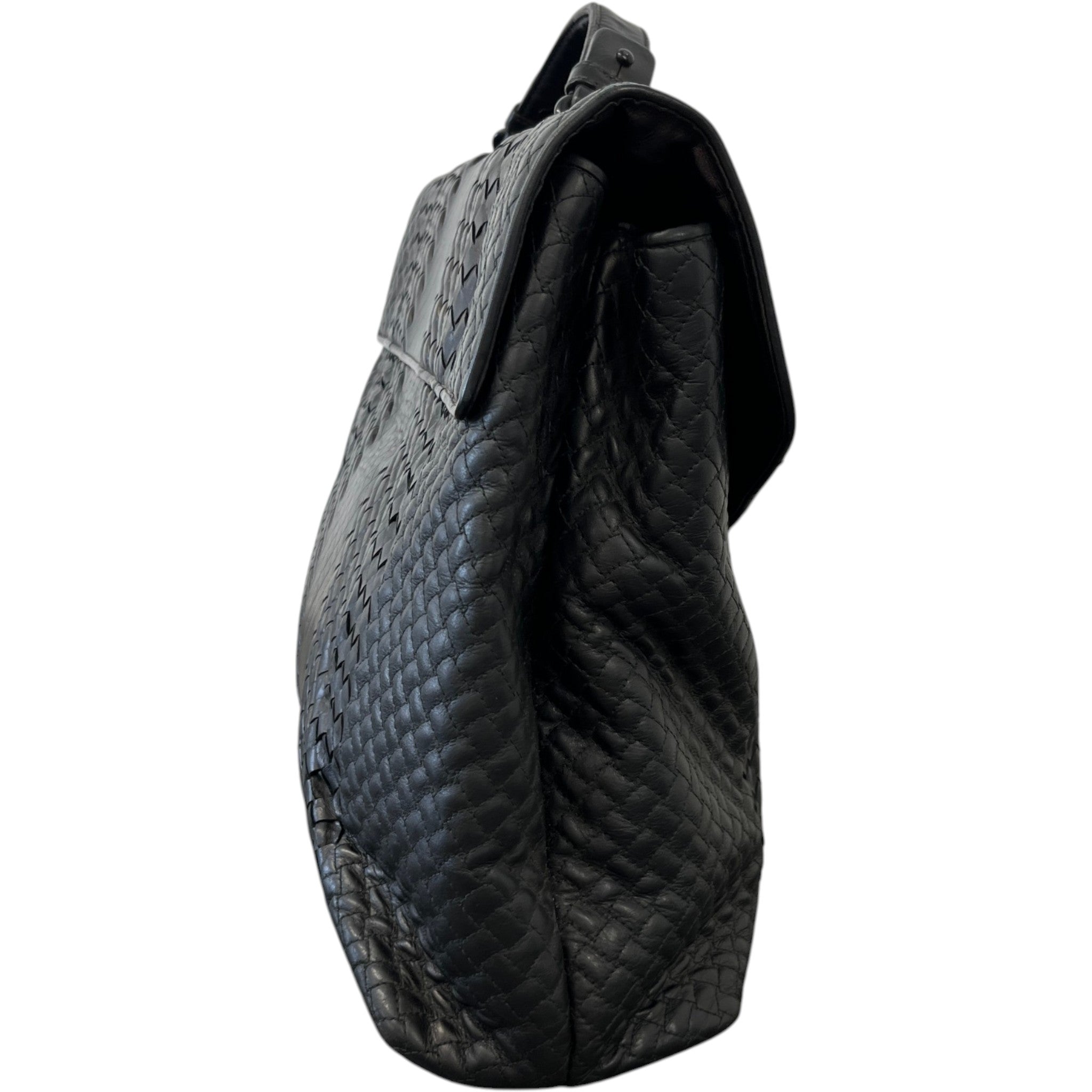 Men's Intrecciato Woven Briefcase Bag Black