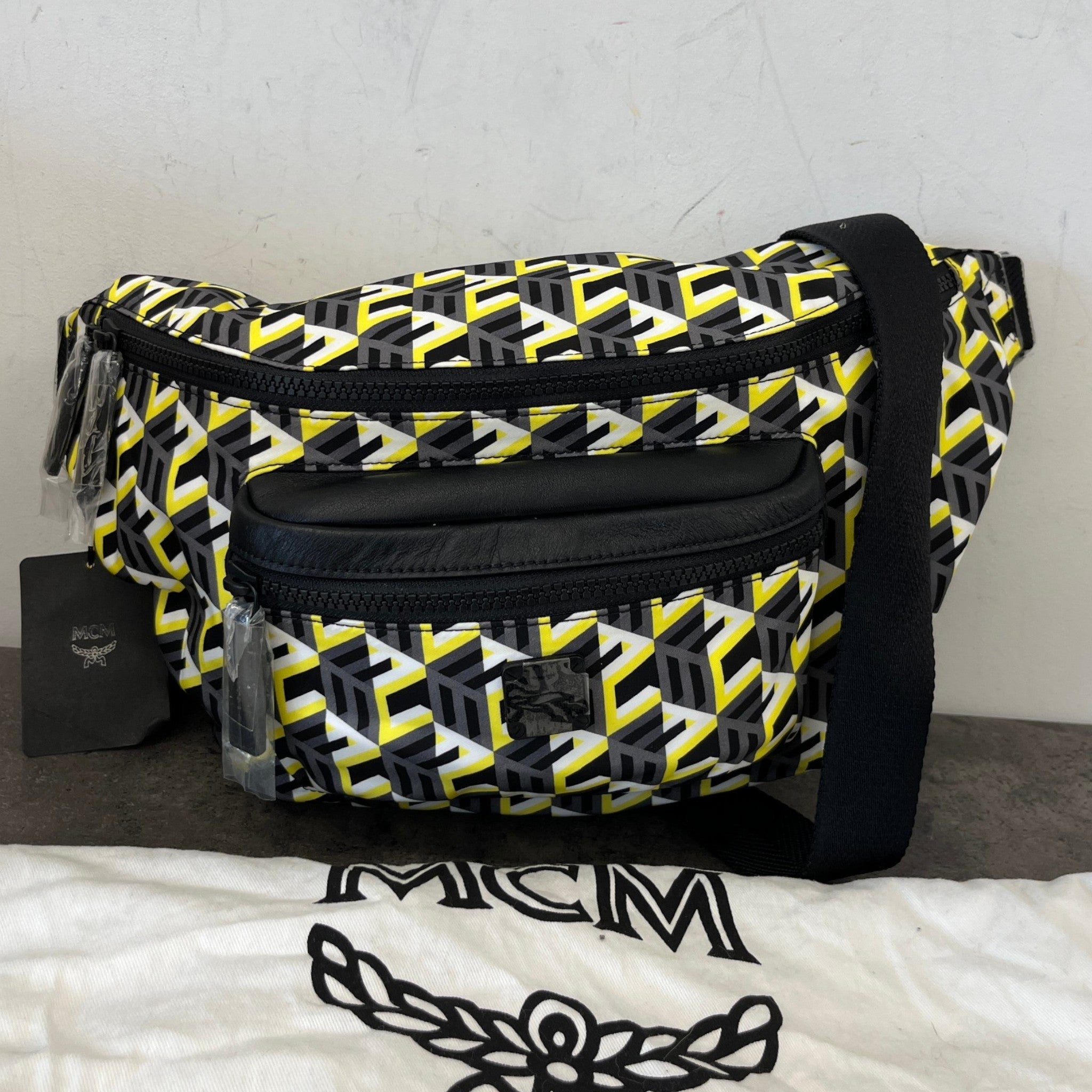 Men's Cubic Monogram Belt Bag Charcoal