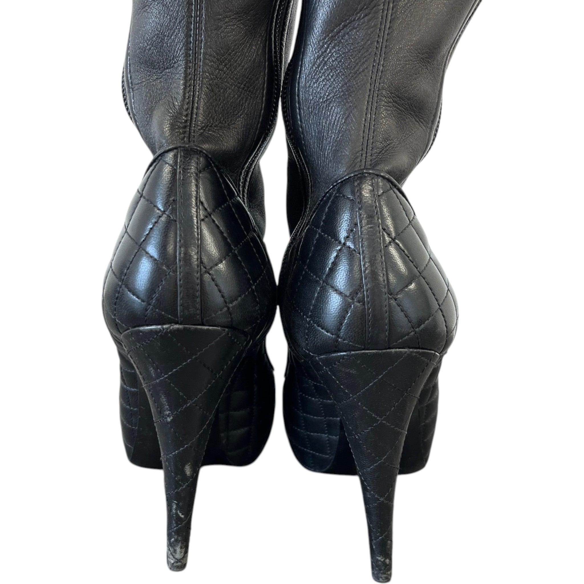 Women's Cc Quilted Knee High Boots Black Size EU 40 / UK 7