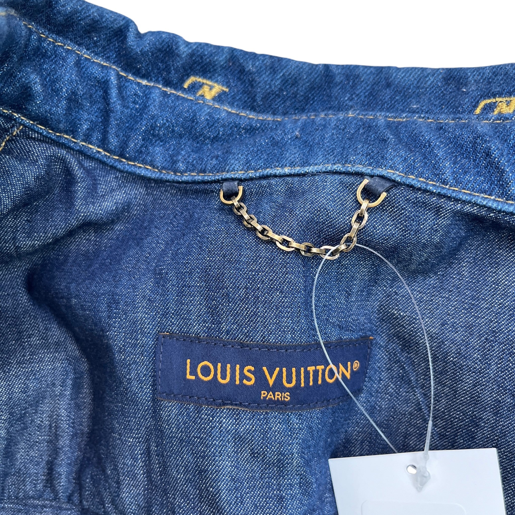 Men's Embroidered Signature Ss24 OverShirt Blue Size M
