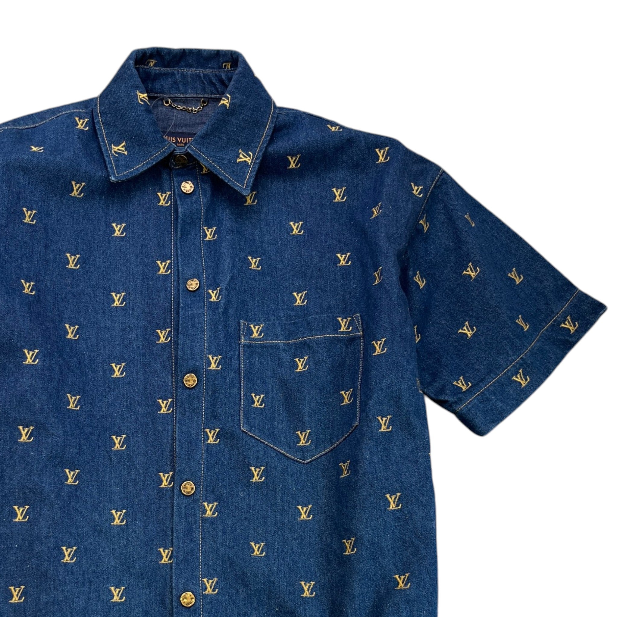 Men's Embroidered Signature Ss24 OverShirt Blue Size M