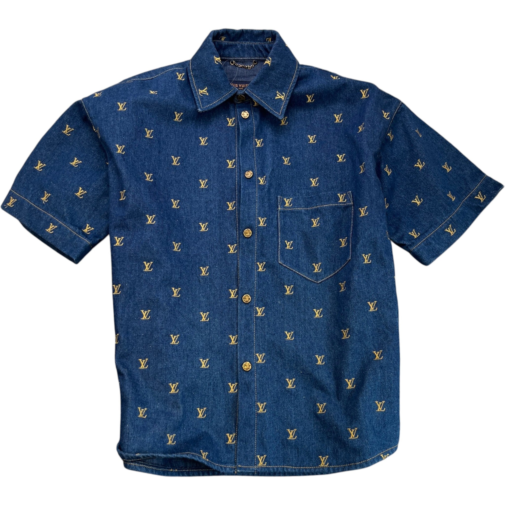 Men's Embroidered Signature Ss24 OverShirt Blue Size M