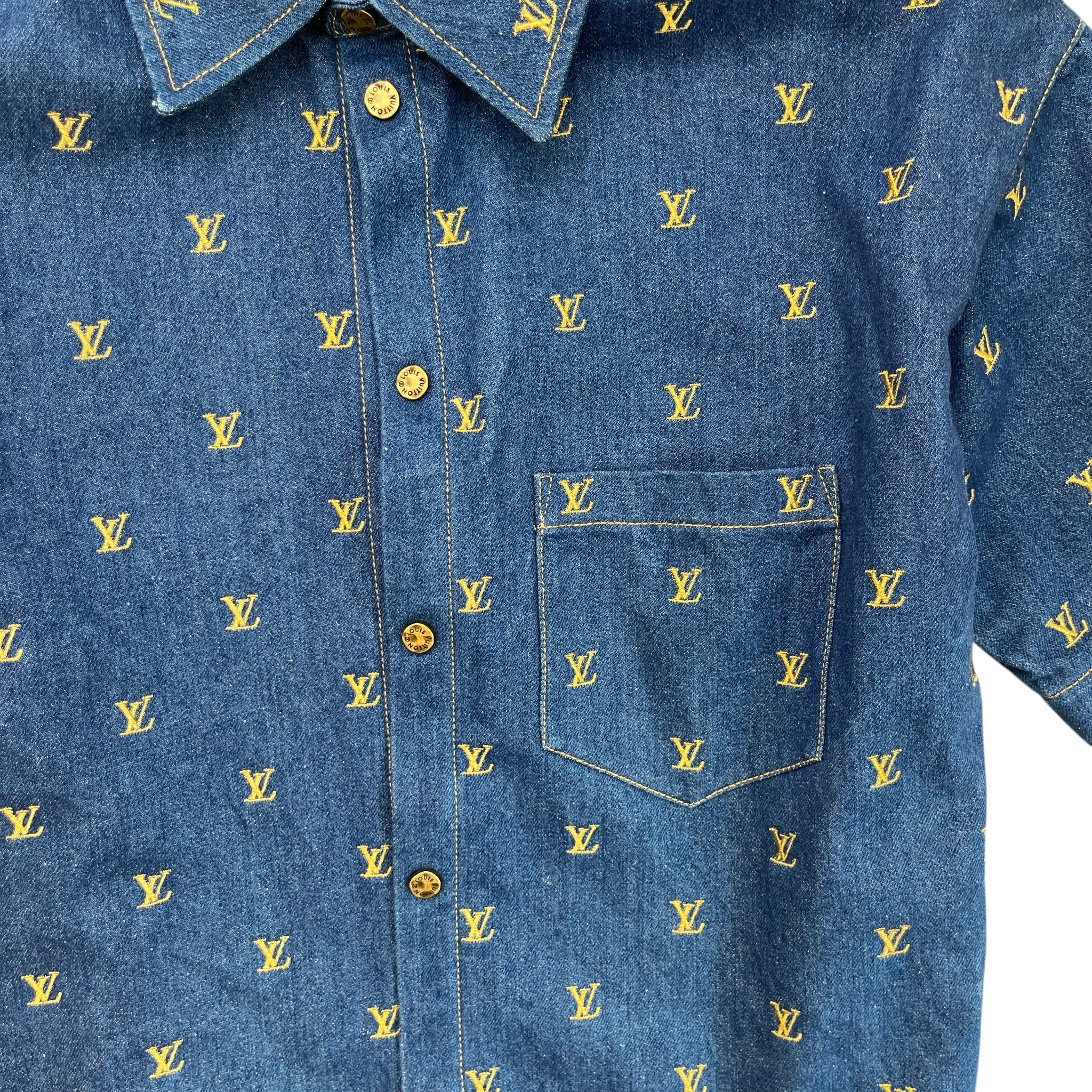 Men's Embroidered Signature Ss24 OverShirt Blue Size M
