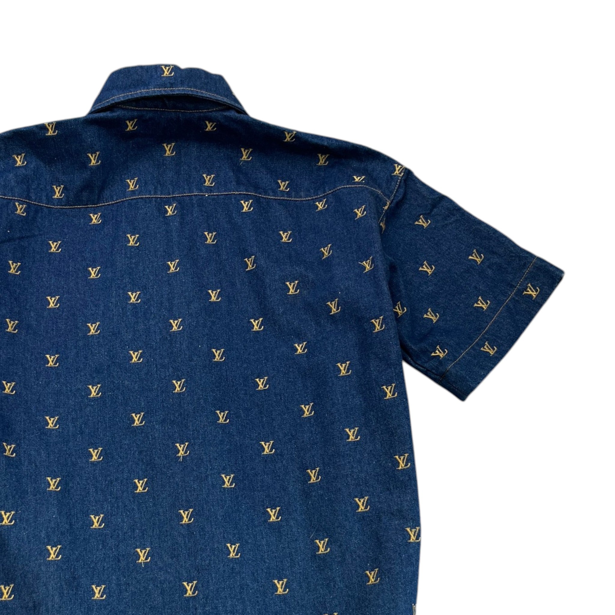 Men's Embroidered Signature Ss24 OverShirt Blue Size M
