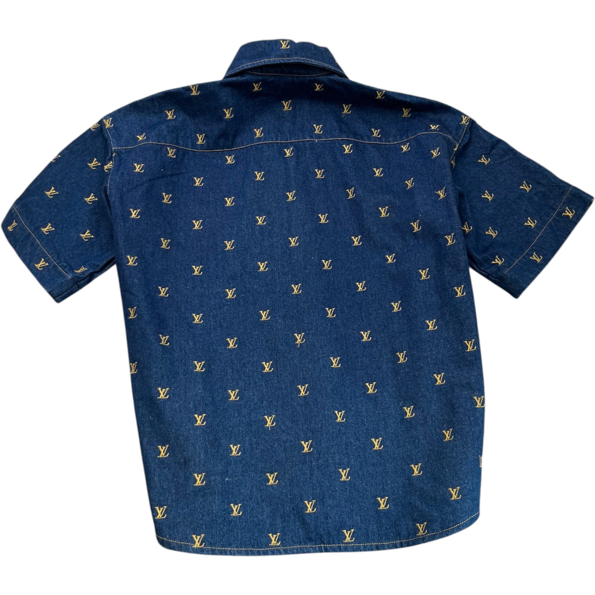 Men's Embroidered Signature Ss24 OverShirt Blue Size M