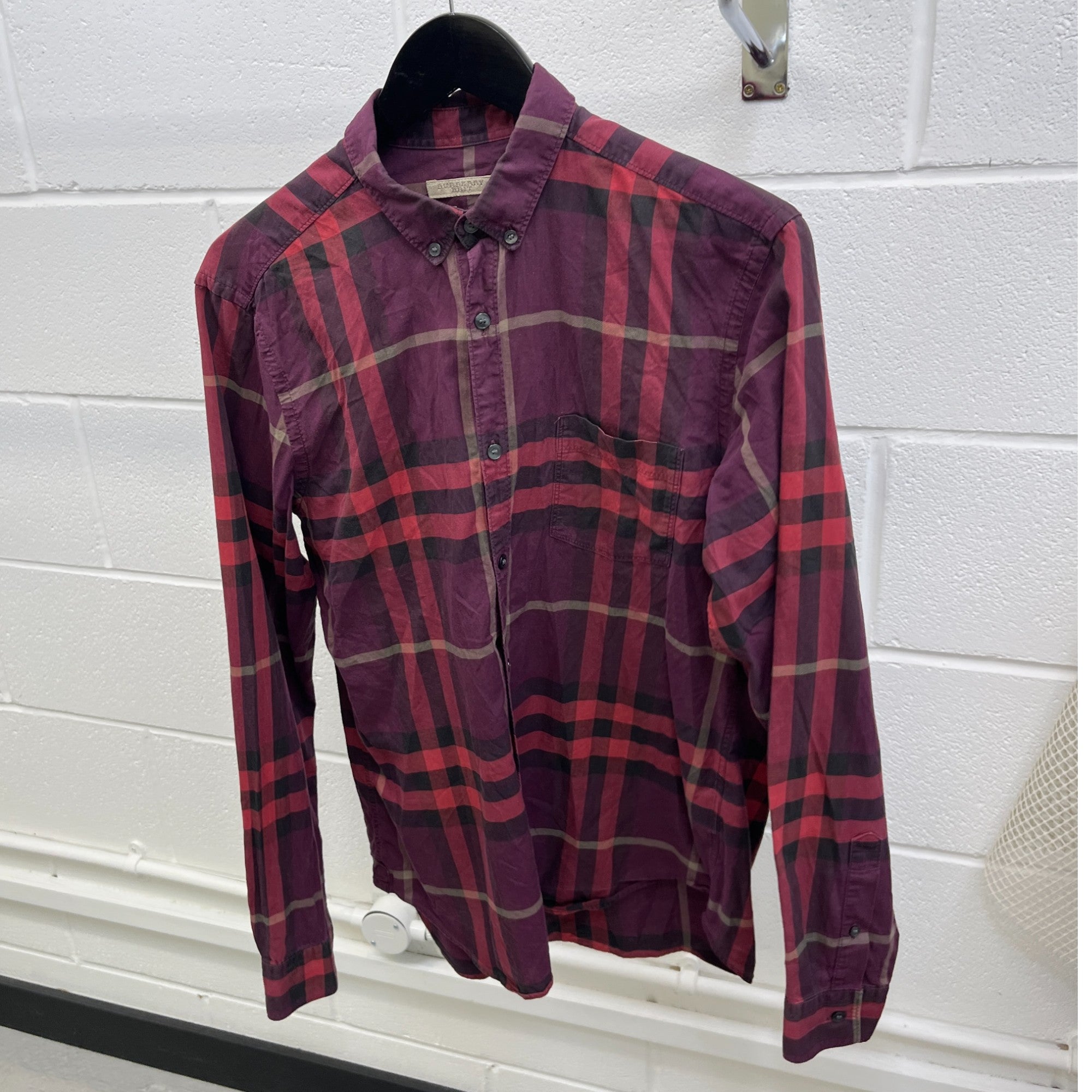 Men's Checkered Shirt Burgundy Size M