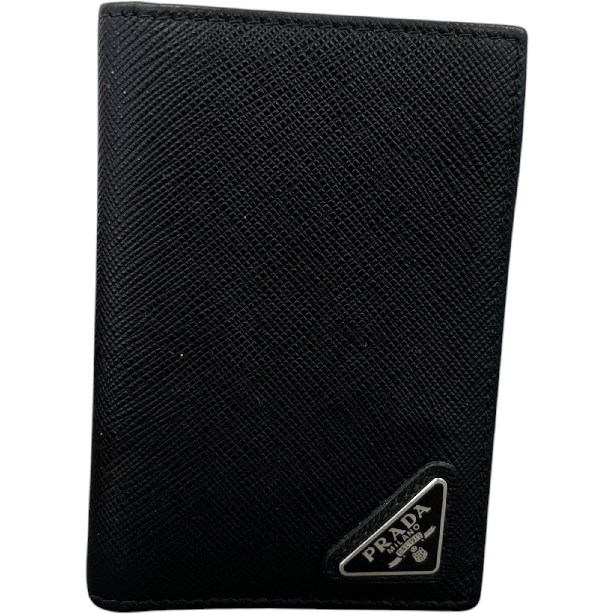 Men's Small Saffiano Leather Plaque Logo Wallet Black