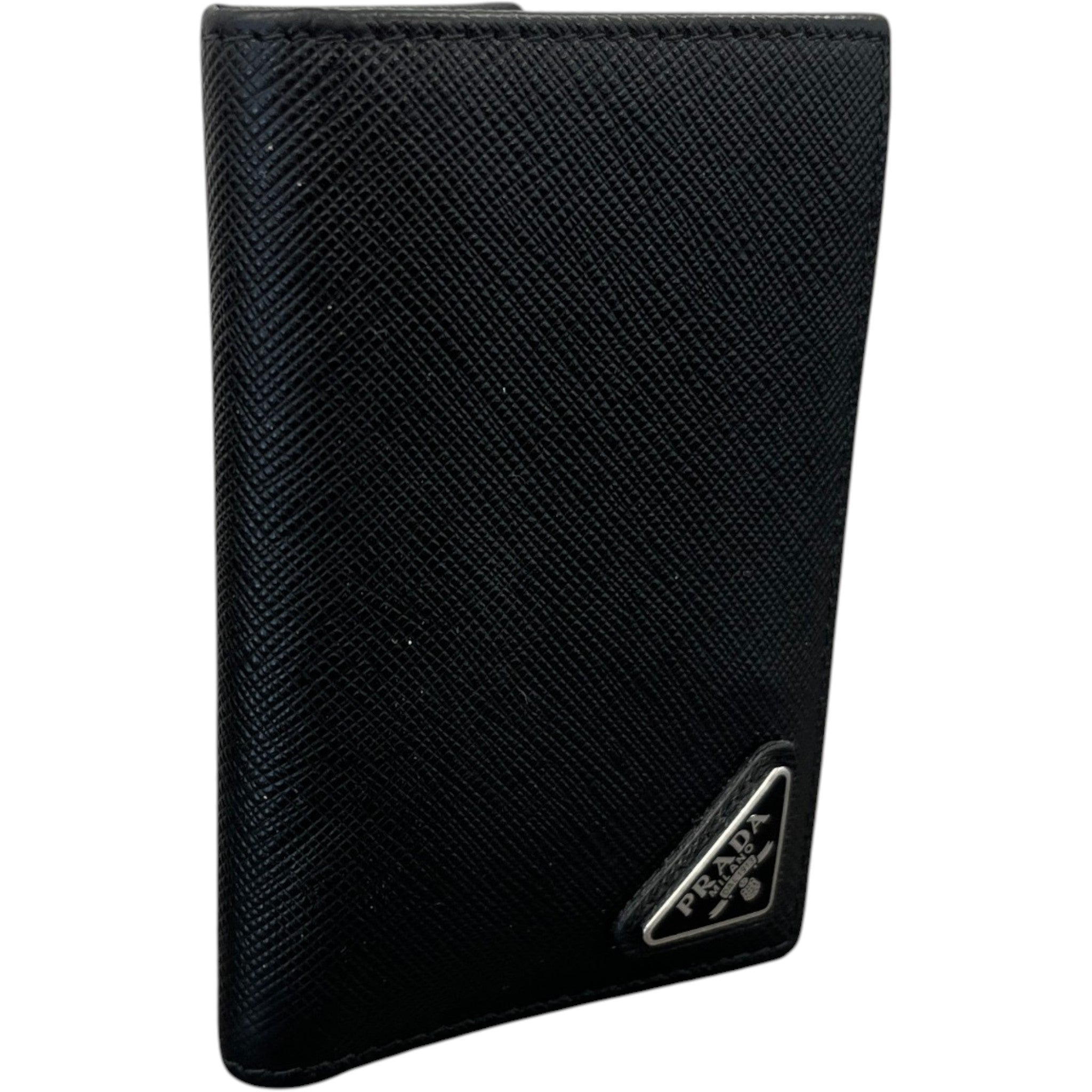 Men's Small Saffiano Leather Plaque Logo Wallet Black