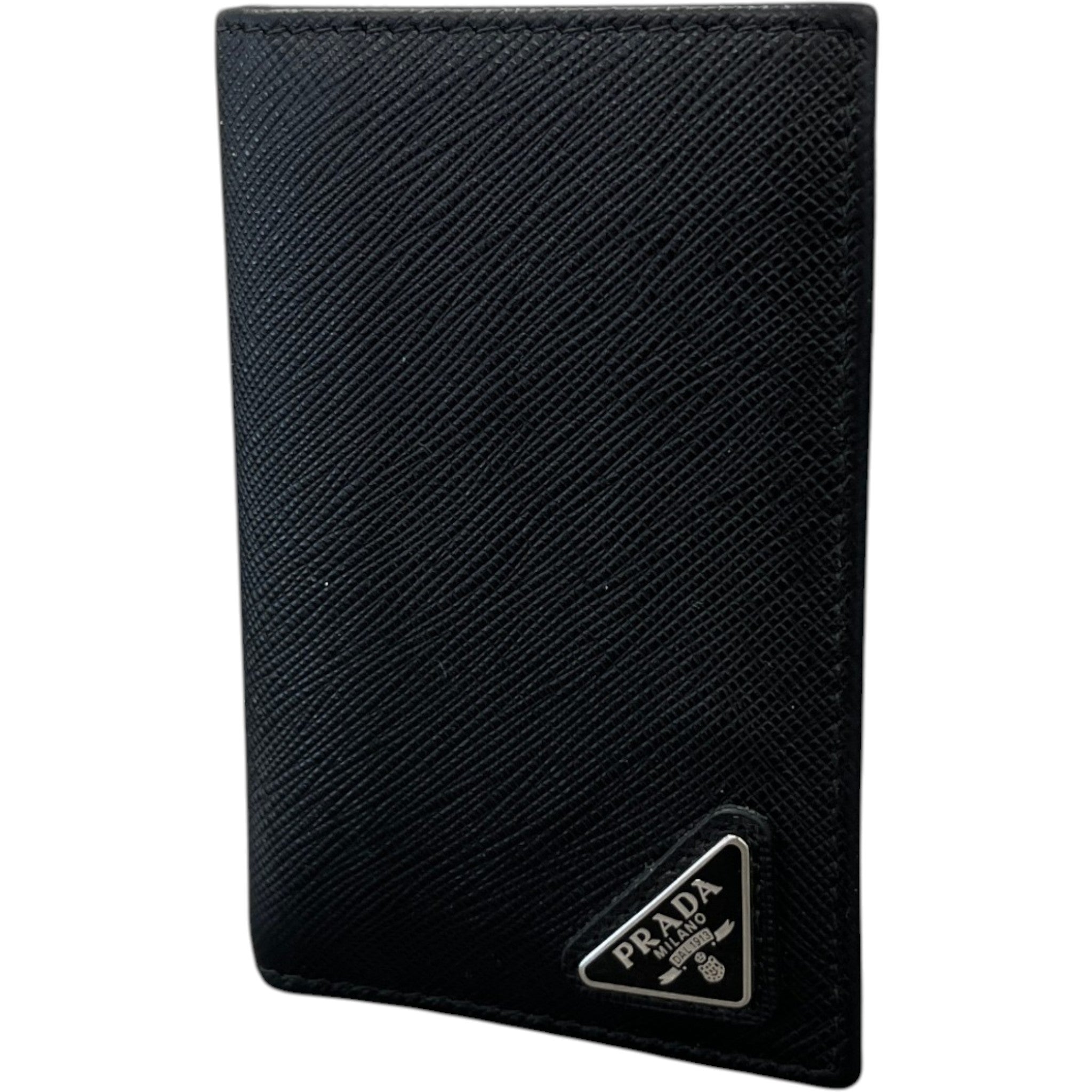 Men's Small Saffiano Leather Plaque Logo Wallet Black