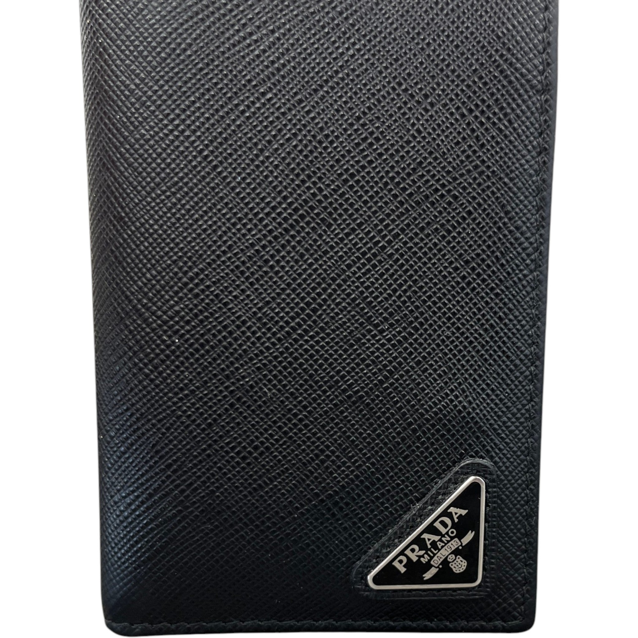 Men's Small Saffiano Leather Plaque Logo Wallet Black