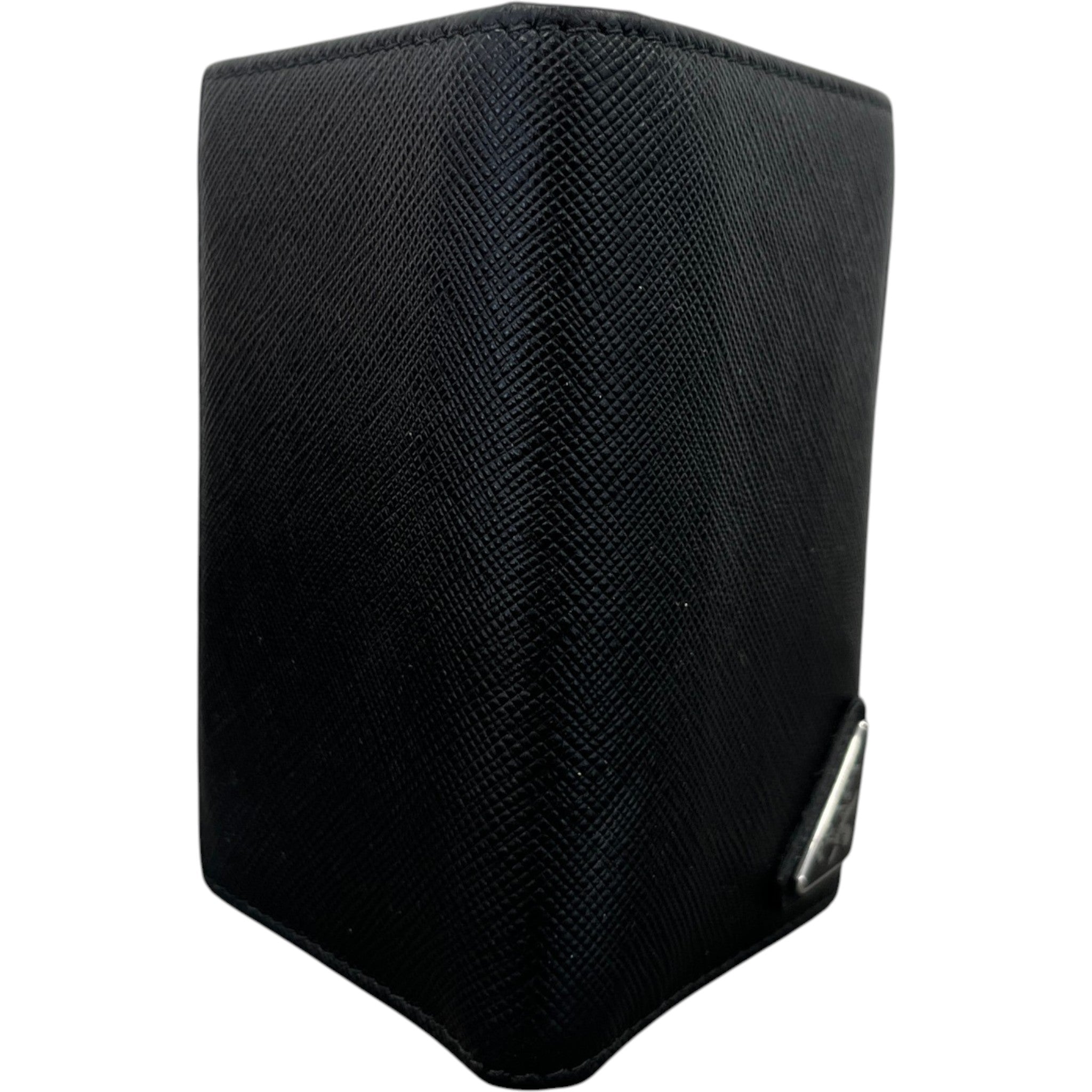 Men's Small Saffiano Leather Plaque Logo Wallet Black