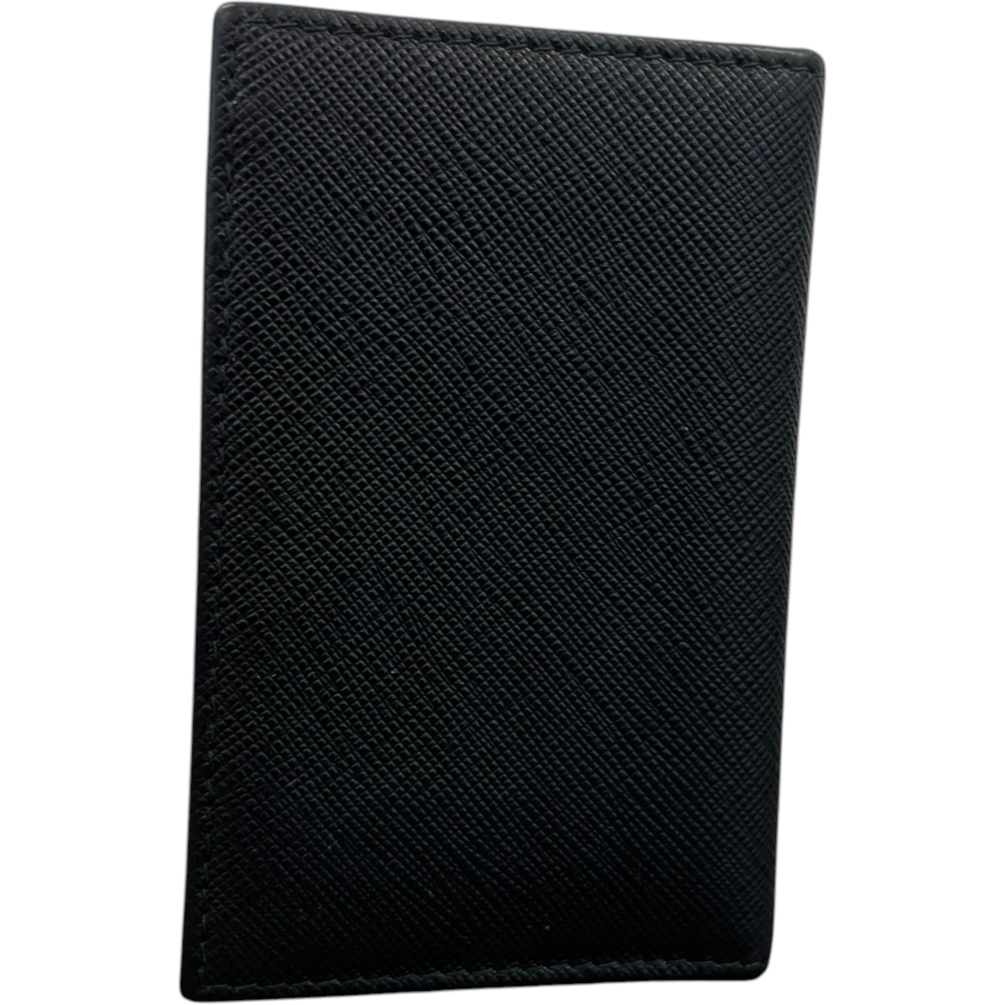 Men's Small Saffiano Leather Plaque Logo Wallet Black