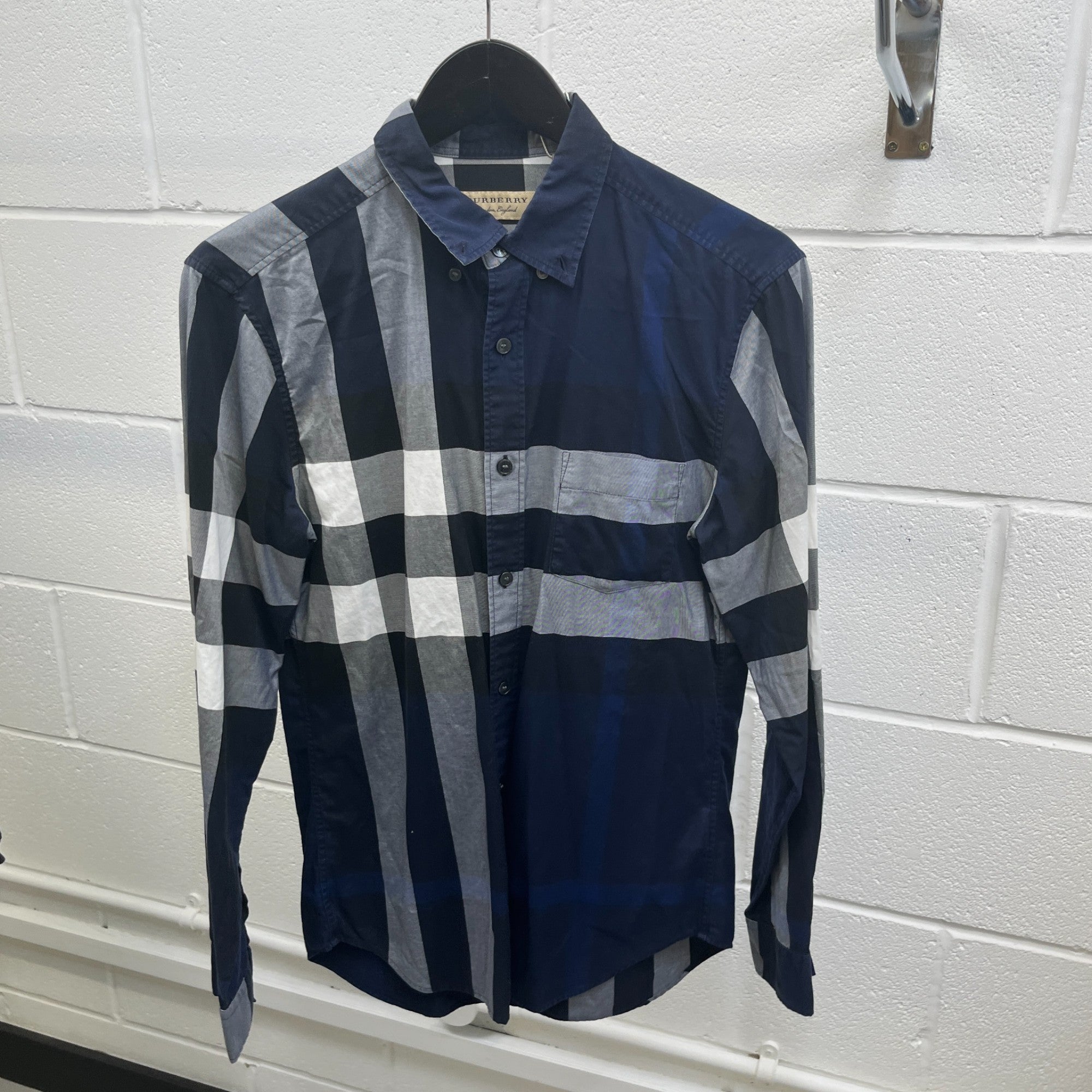 Men's Check Print Long Sleeve Shirt Navy Size S