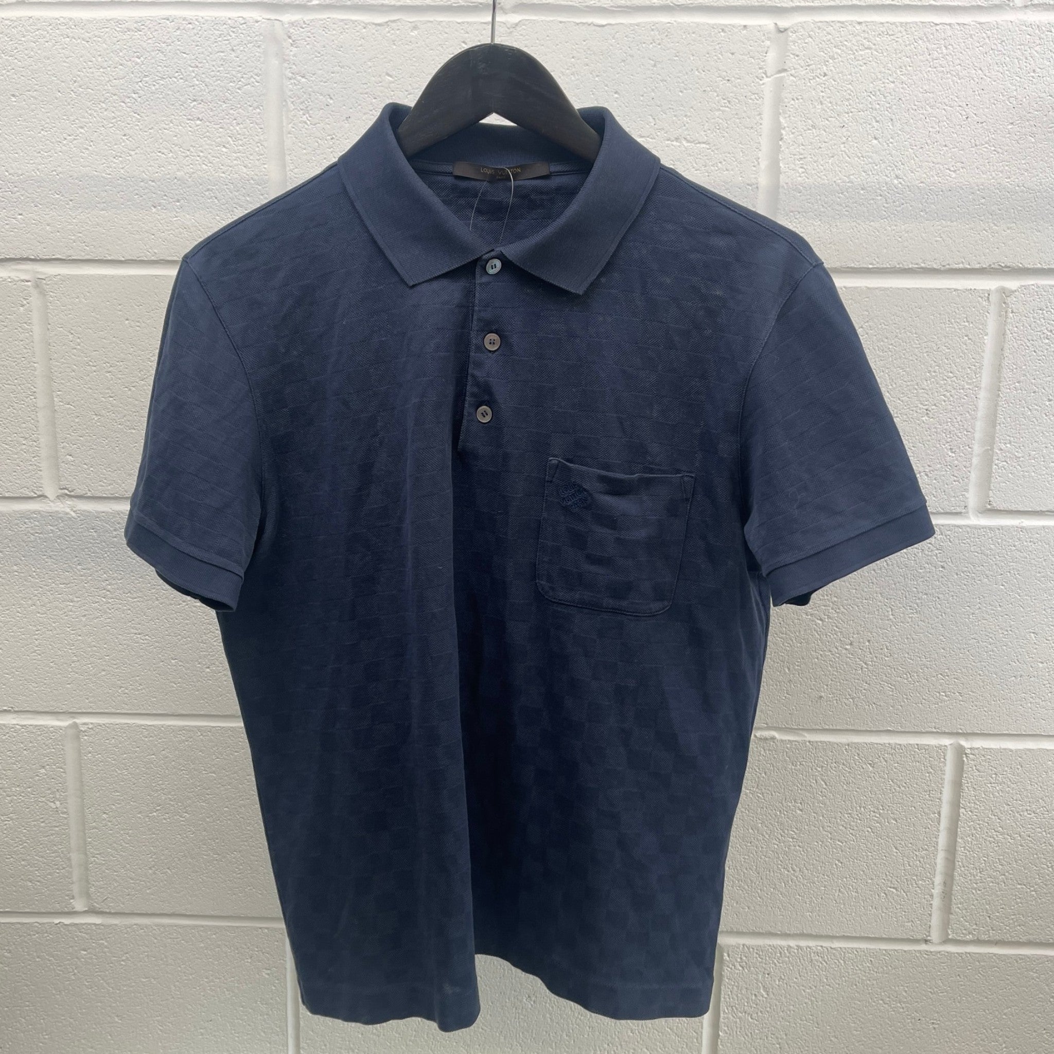 Men's Damier Polo Shirt Navy Size M