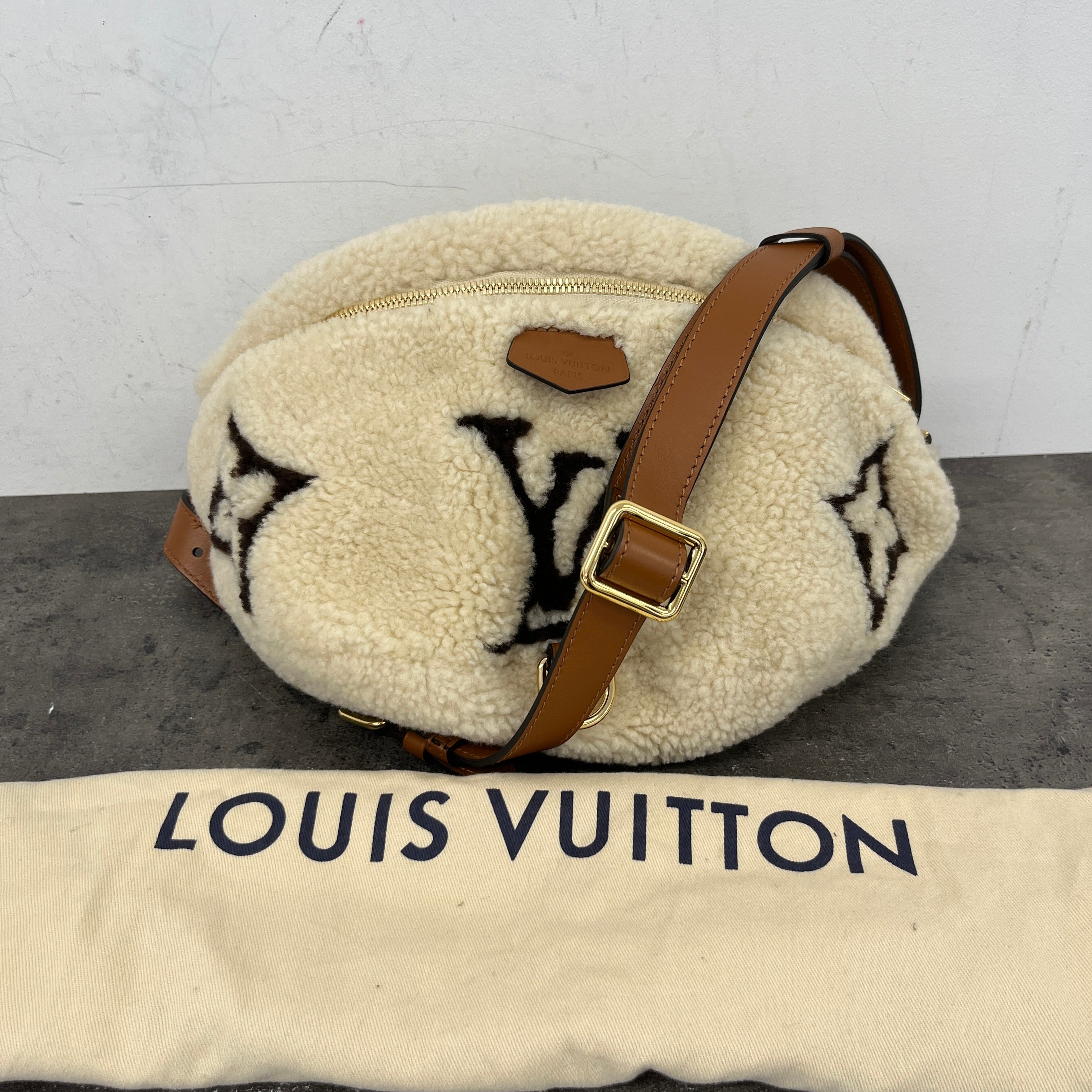 Women's Monogram Teddy Shearling Ski Belt Bag Cream