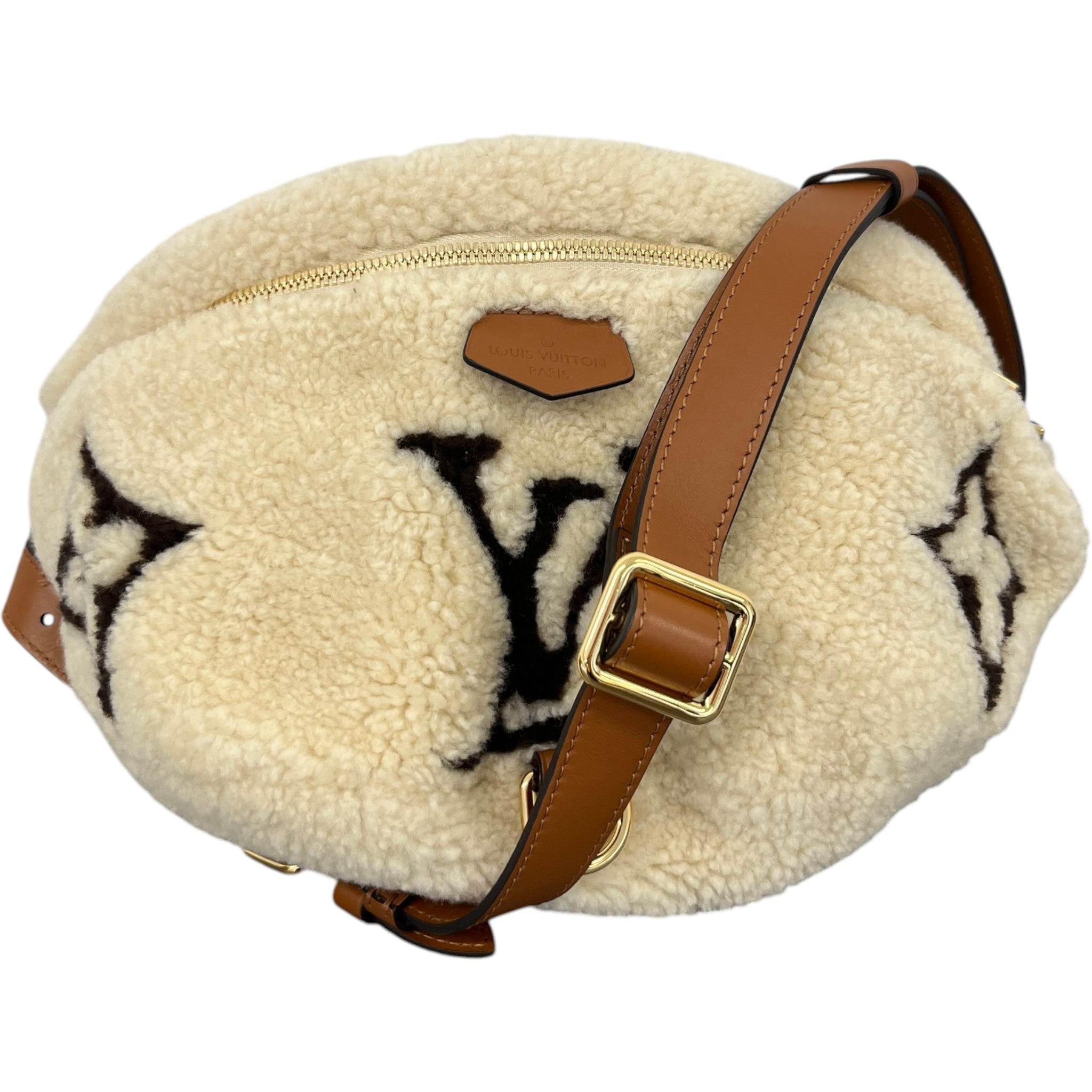 Women's Monogram Teddy Shearling Ski Belt Bag Cream