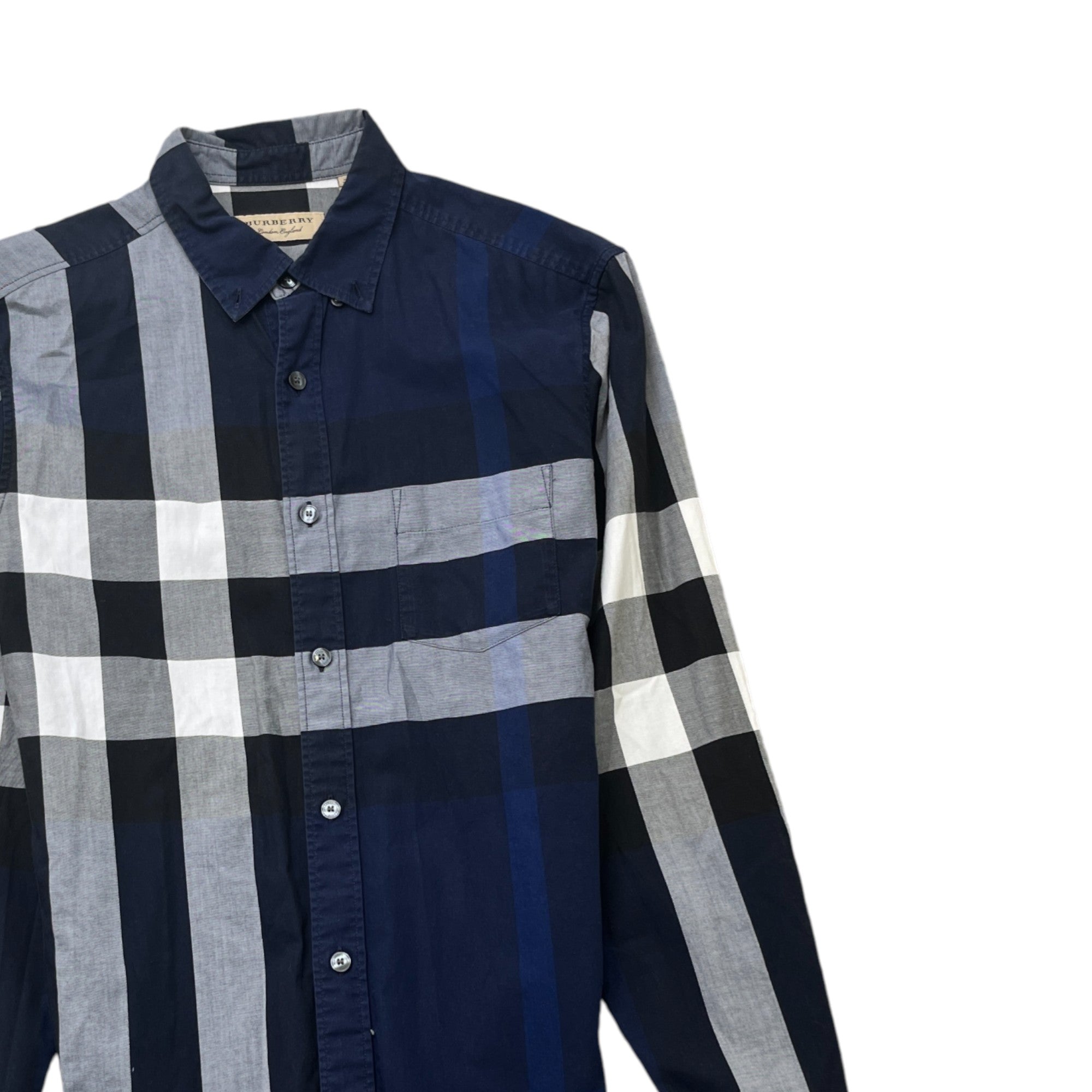 Men's Check Print Long Sleeve Shirt Navy Size S