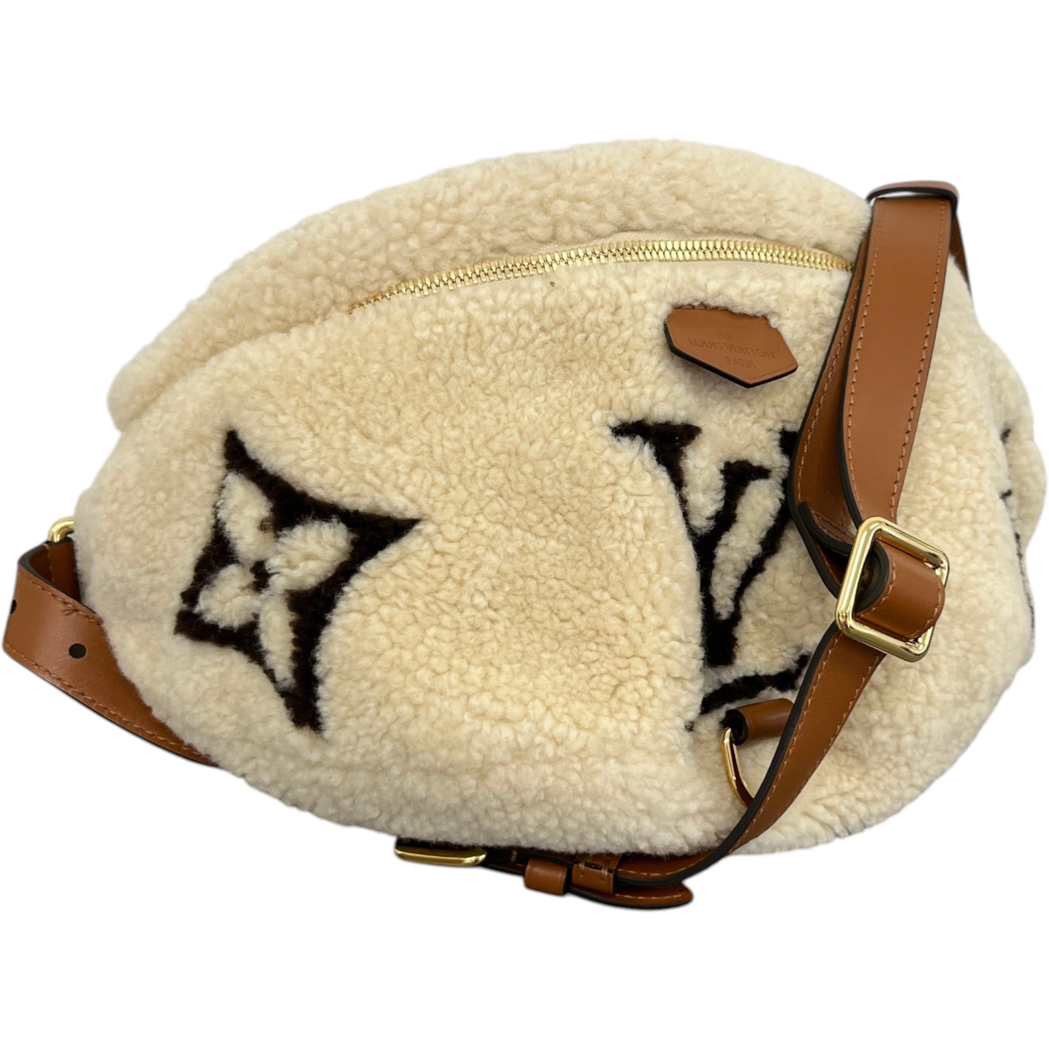 Women's Monogram Teddy Shearling Ski Belt Bag Cream