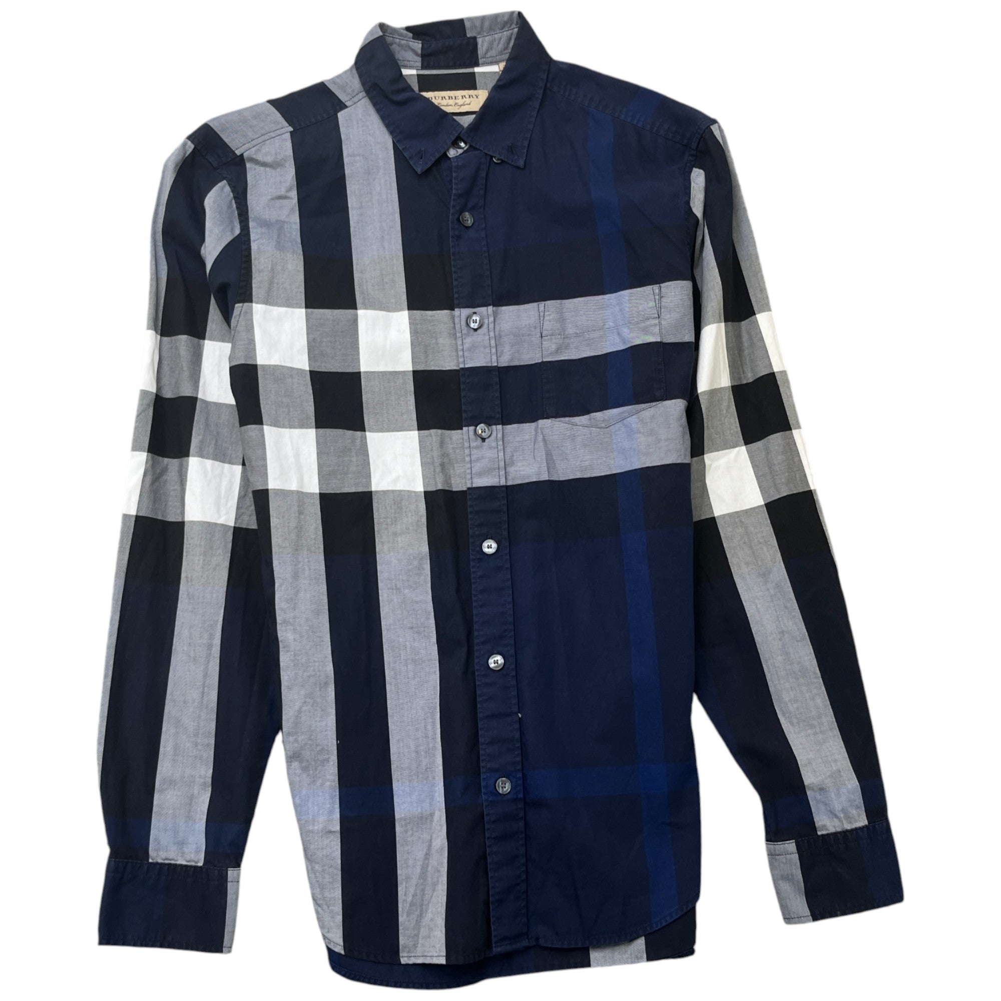Men's Check Print Long Sleeve Shirt Navy Size S