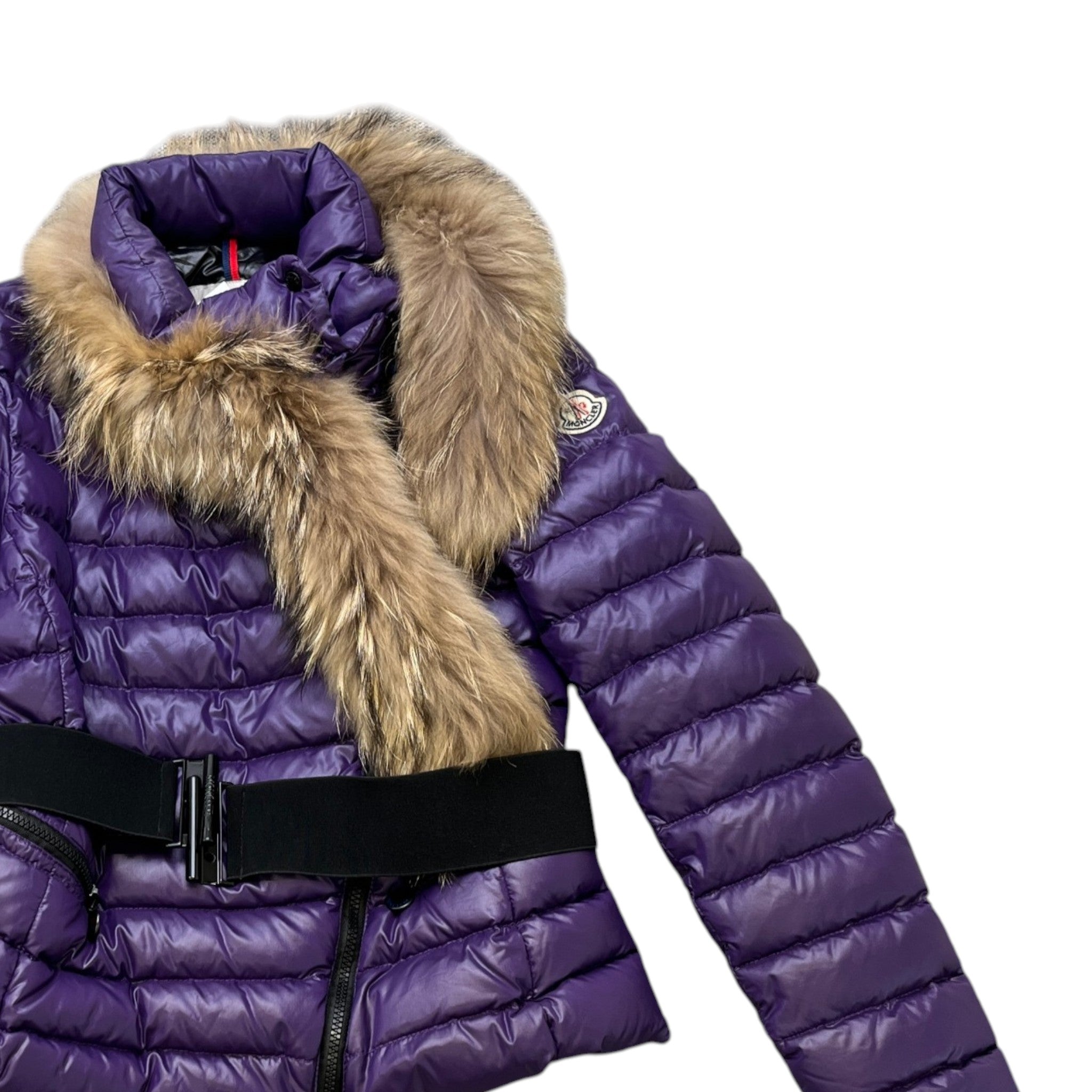 Women's Fur Trim Down Jacket Purple Size 2 / UK 12