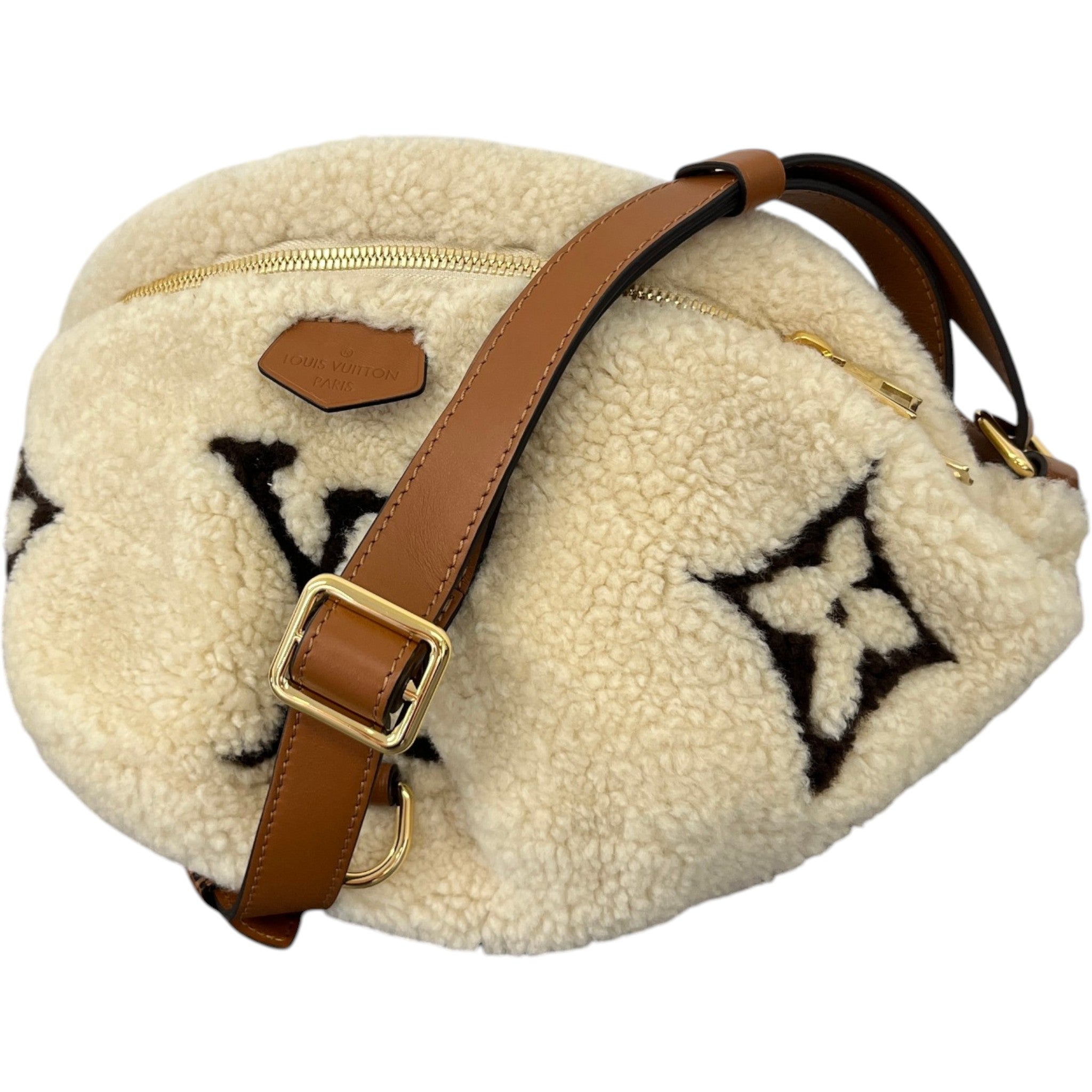 Women's Monogram Teddy Shearling Ski Belt Bag Cream